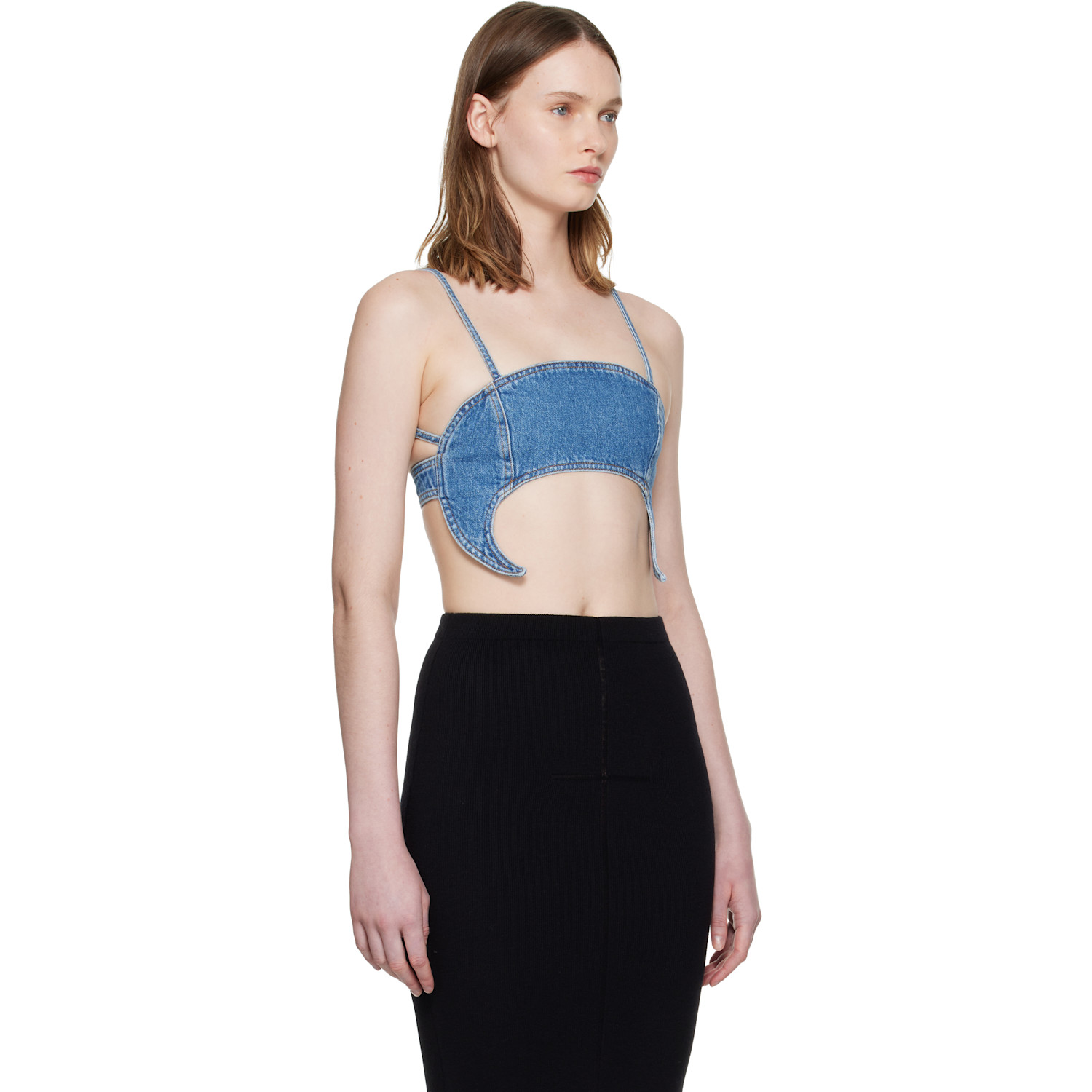  Marine Serre Blue Denim Moon Bra Top 