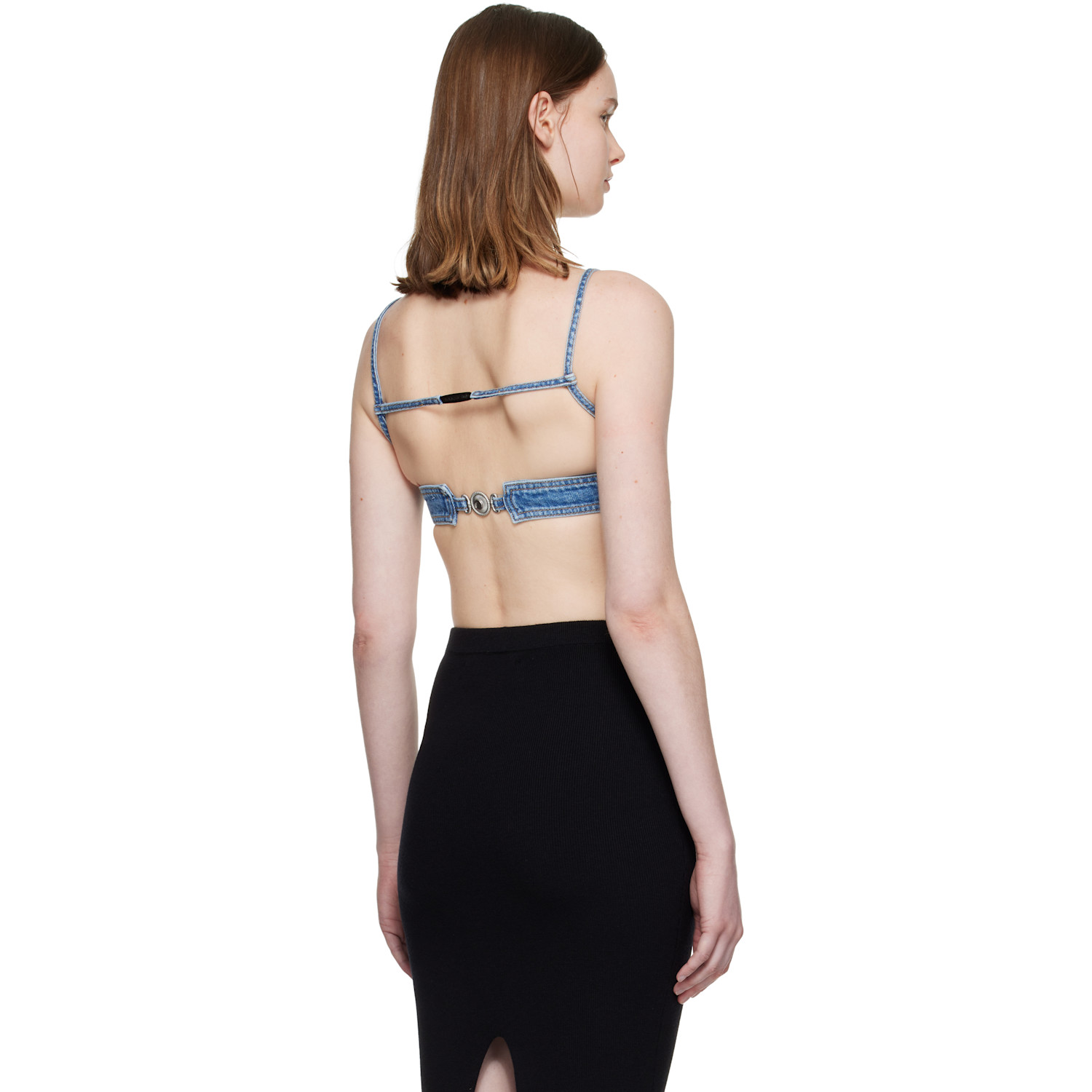  Marine Serre Blue Denim Moon Bra Top 