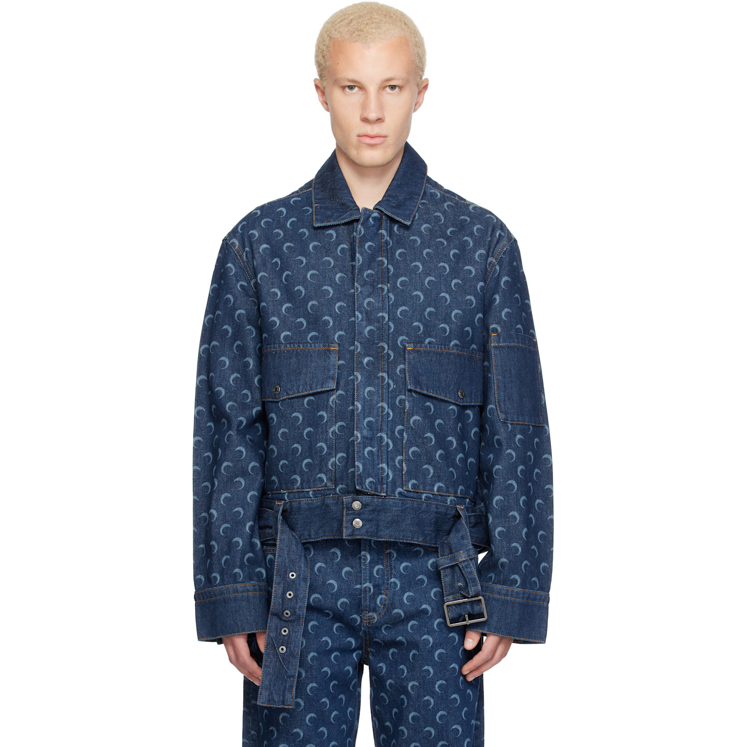 Marine Serre Blue Belted Trucker Denim Jacket