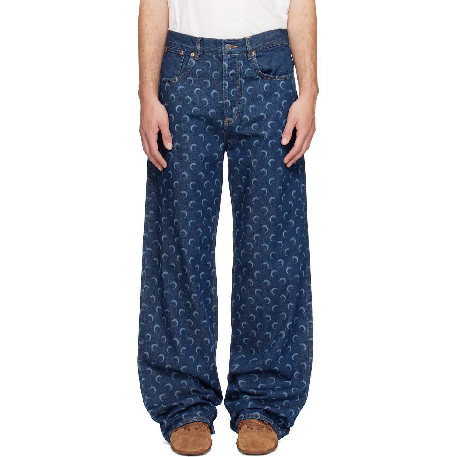 Marine Serre Blue Denim Straight Jeans