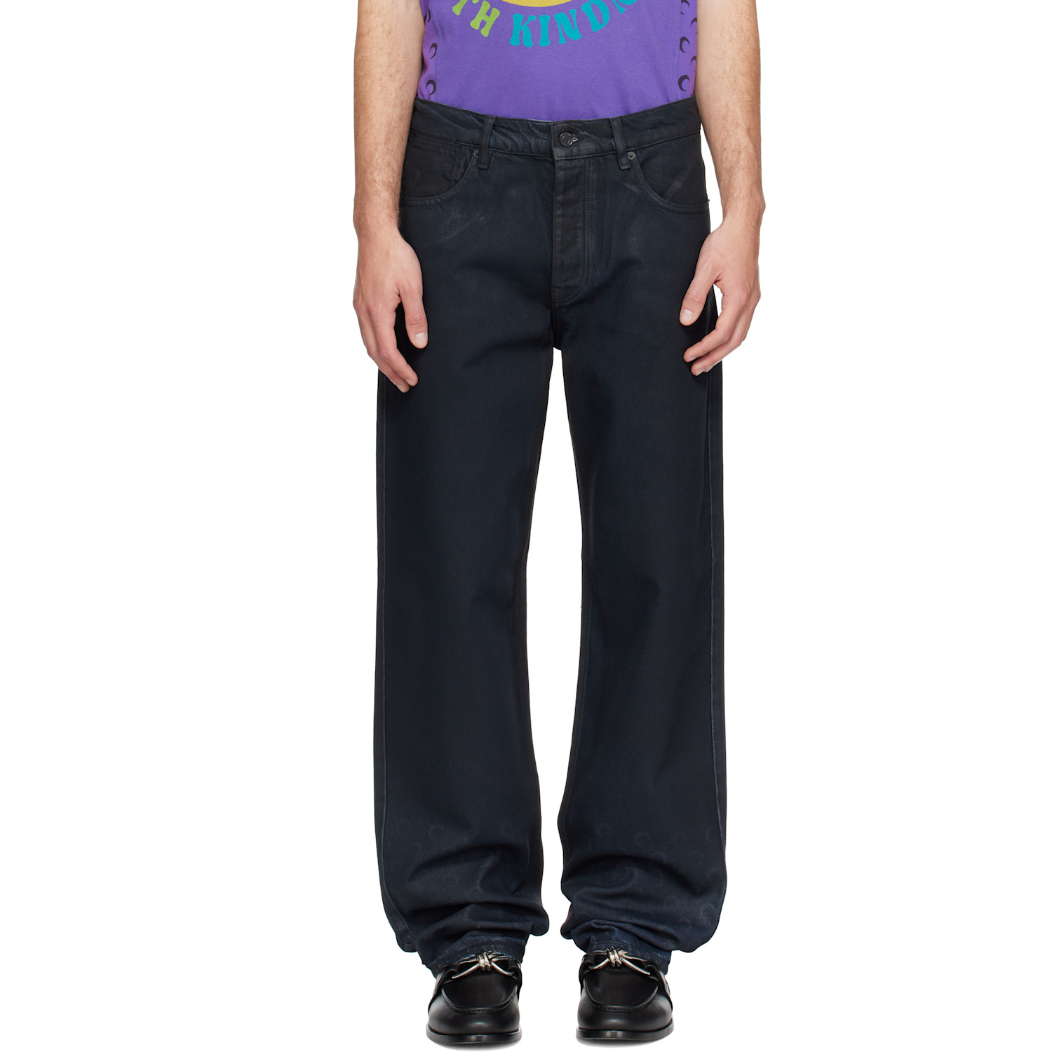 Marine Serre Black Moon Waxed Denim Straight Jeans