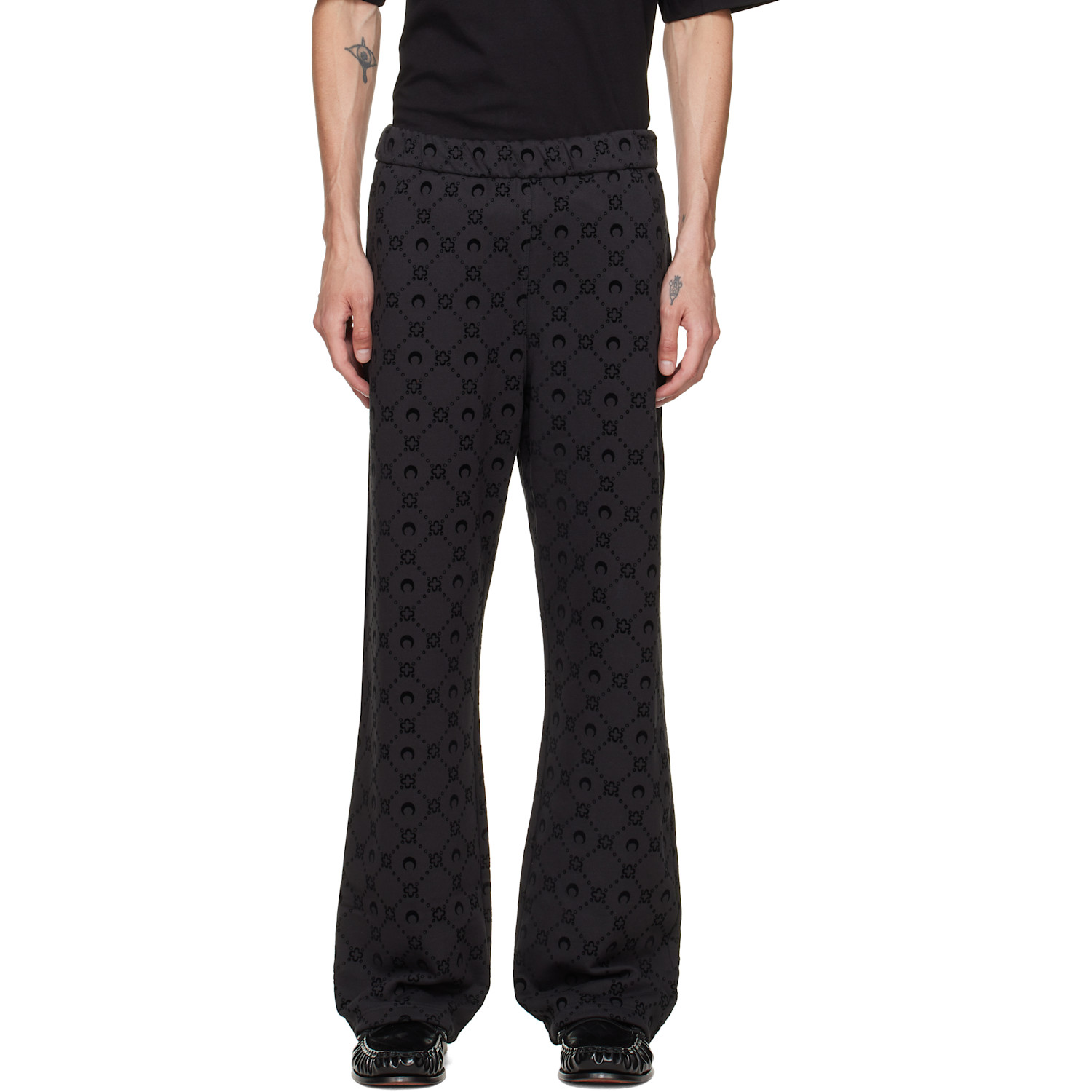 Marine Serre Black Moonogram Flocked Fleece Sweatpants