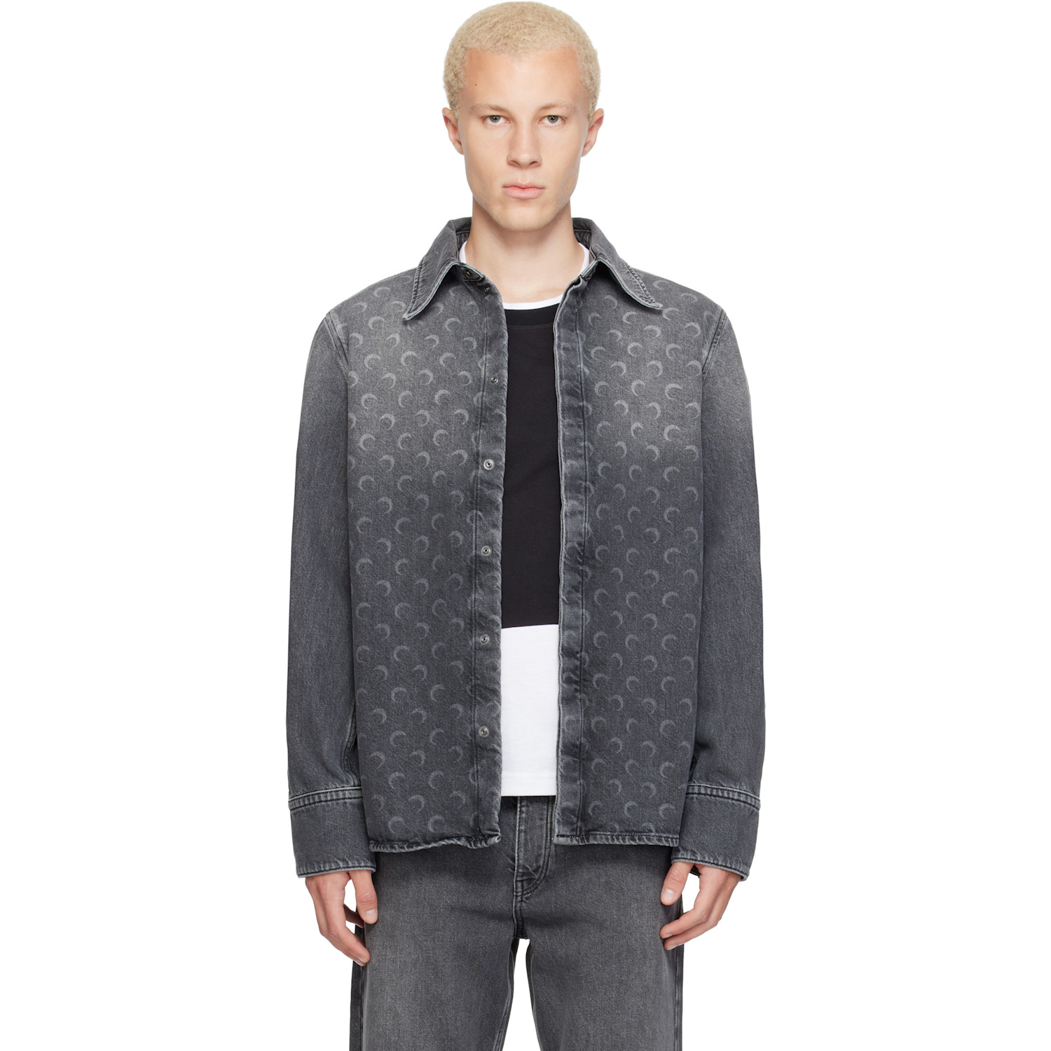 Marine Serre Gray Moon Laser Wash LS Denim Shirt