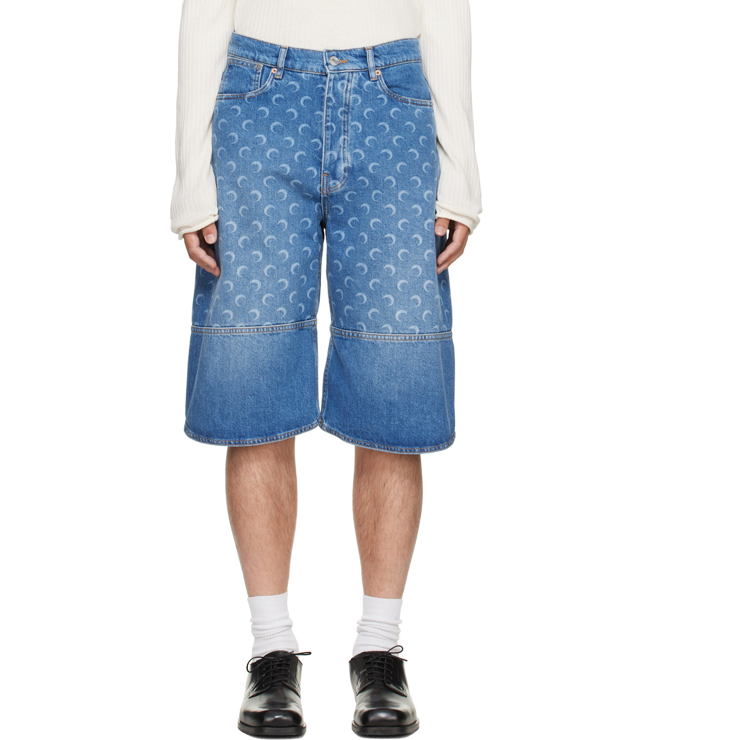 Marine Serre Blue Denim Bermuda Shorts