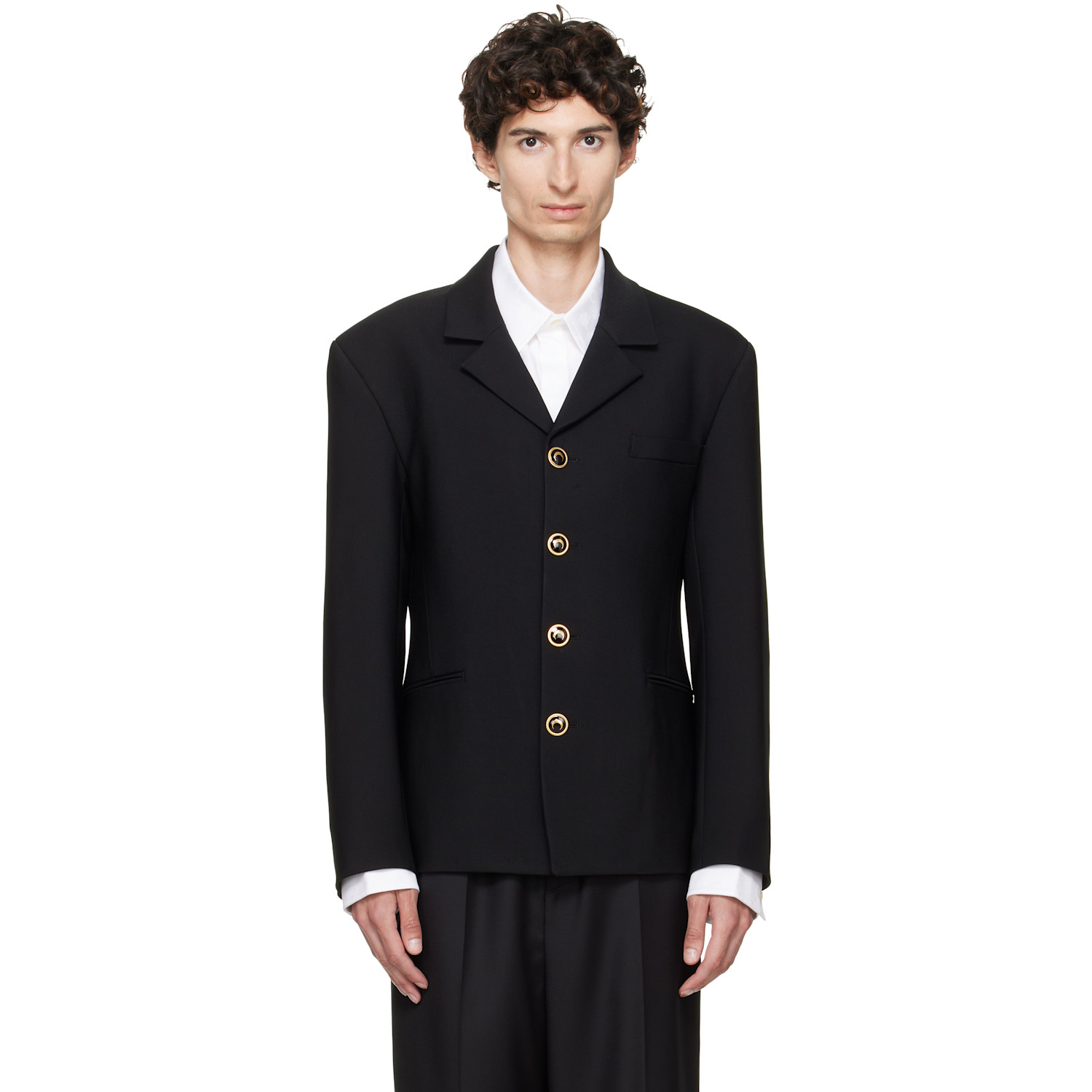 Marine Serre Black Tailored Wool Serge Blazer