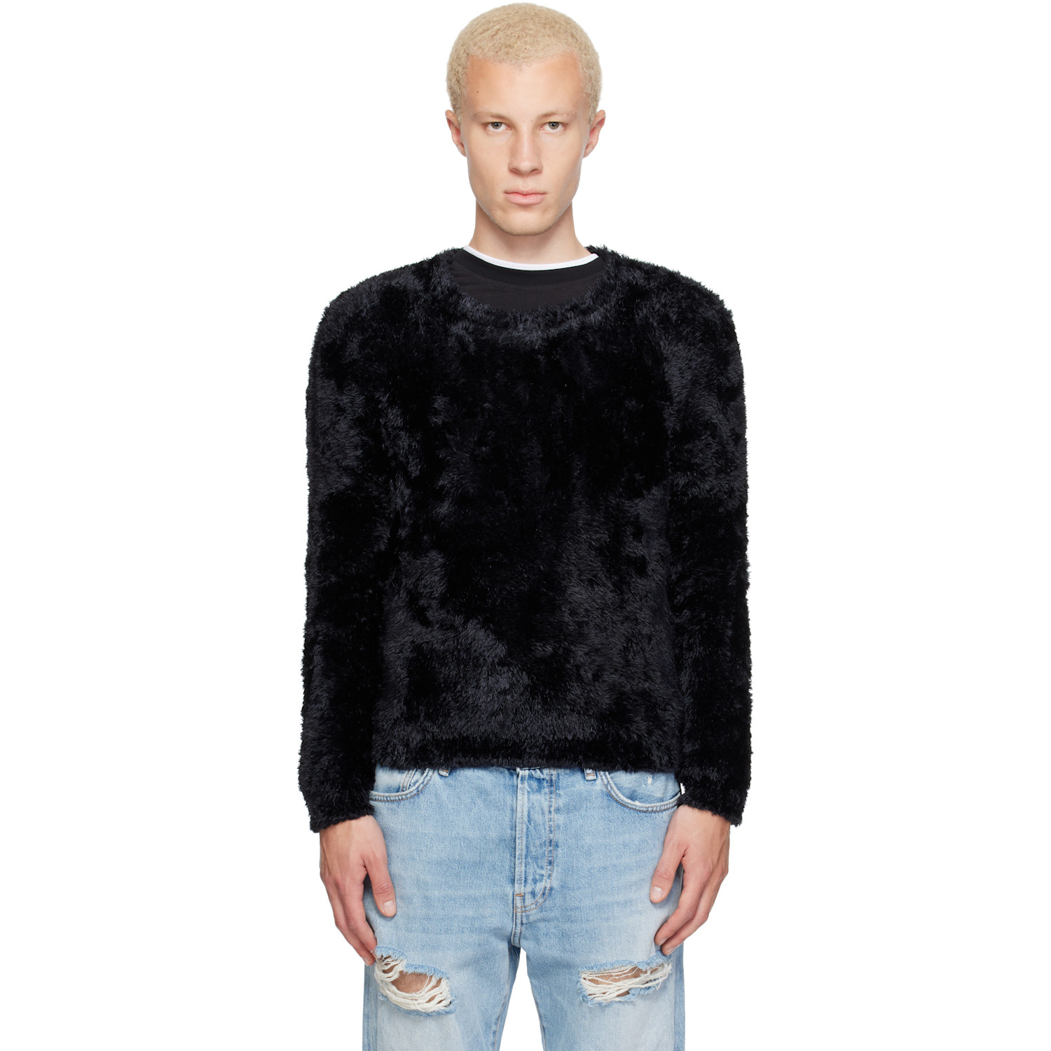Marine Serre Black Wild Fluffy Knit Crewneck Sweater