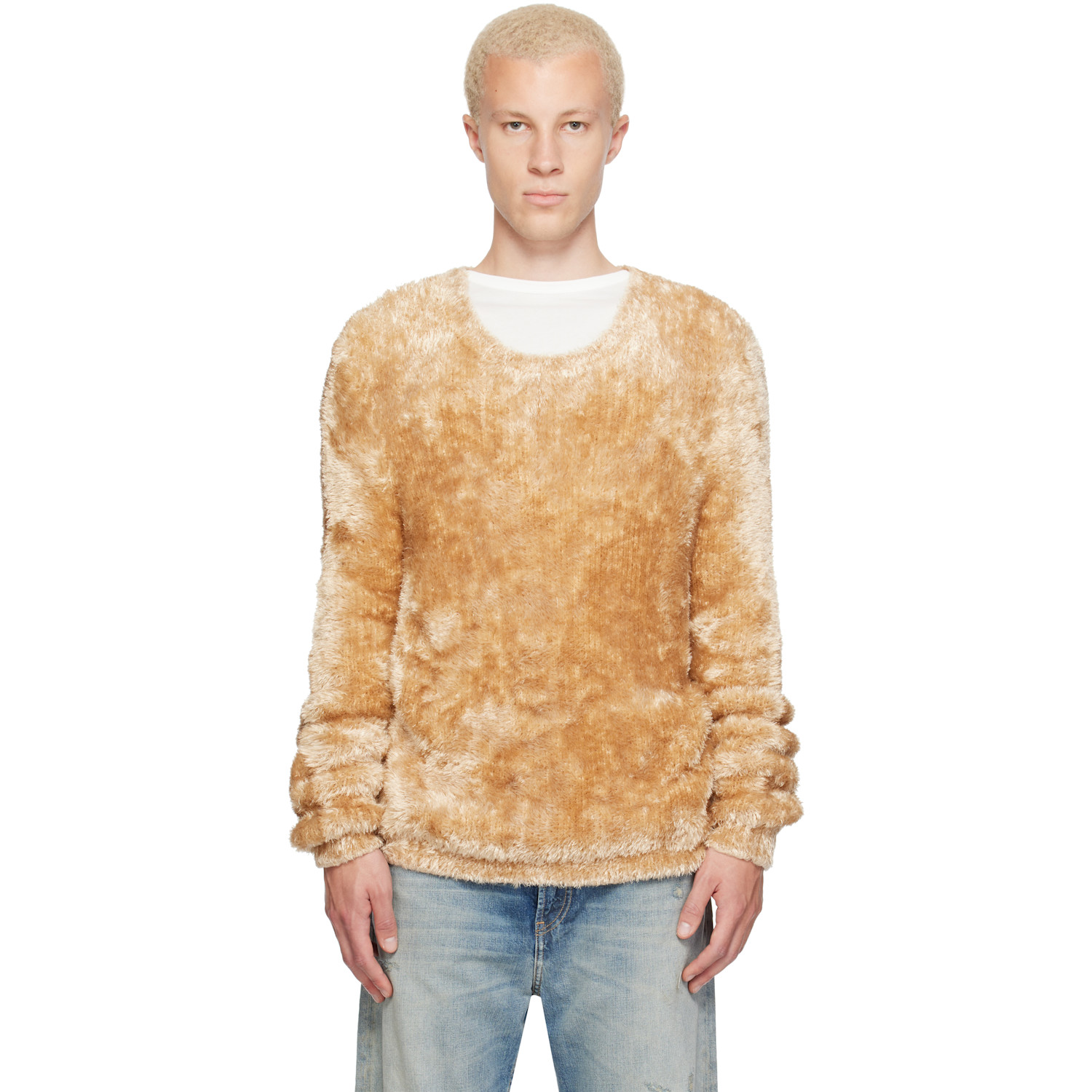 Marine Serre Beige Wild Fluffy Knit Crewneck Sweater