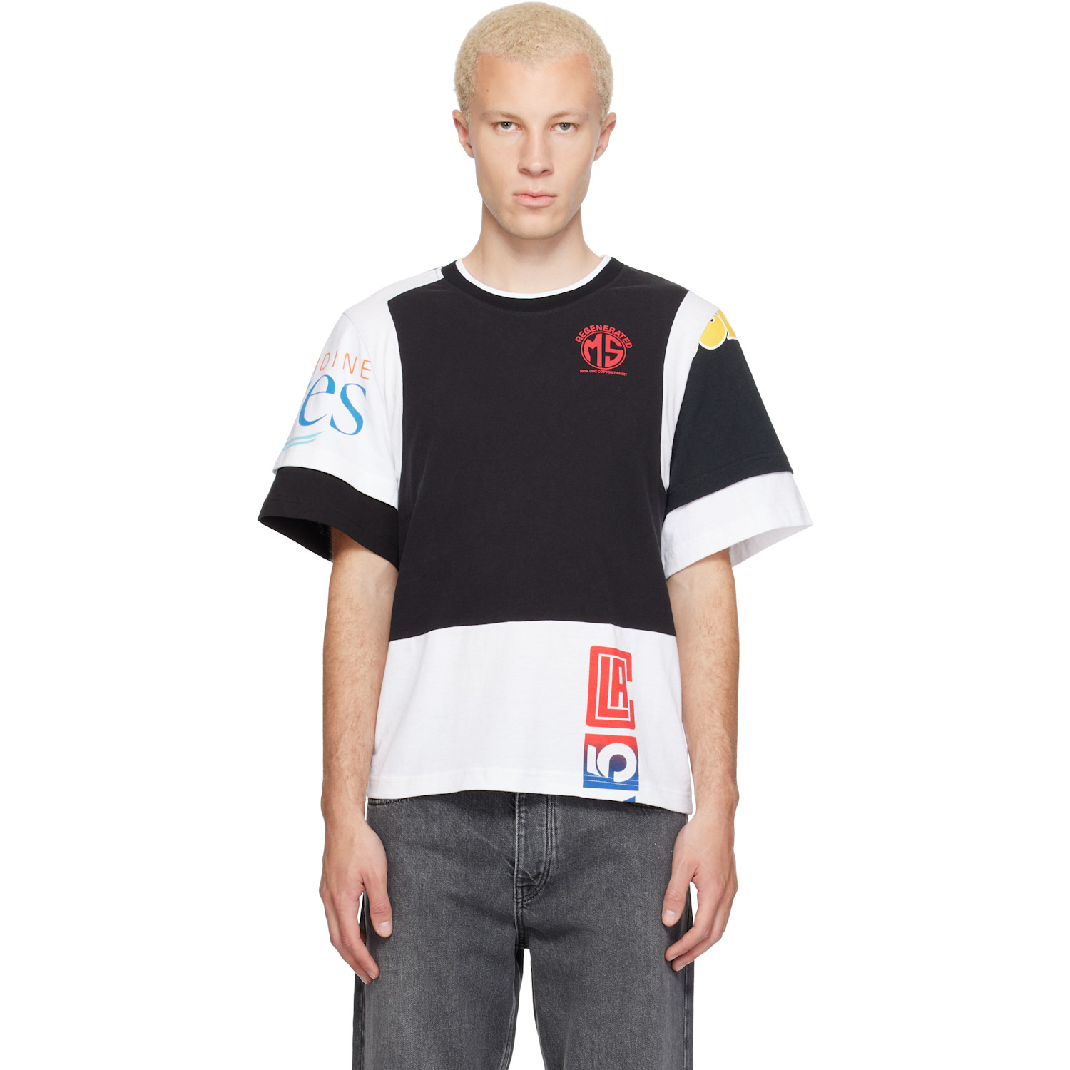 Marine Serre Black & White Regenerated Graphic Jersey Layered T-shirt