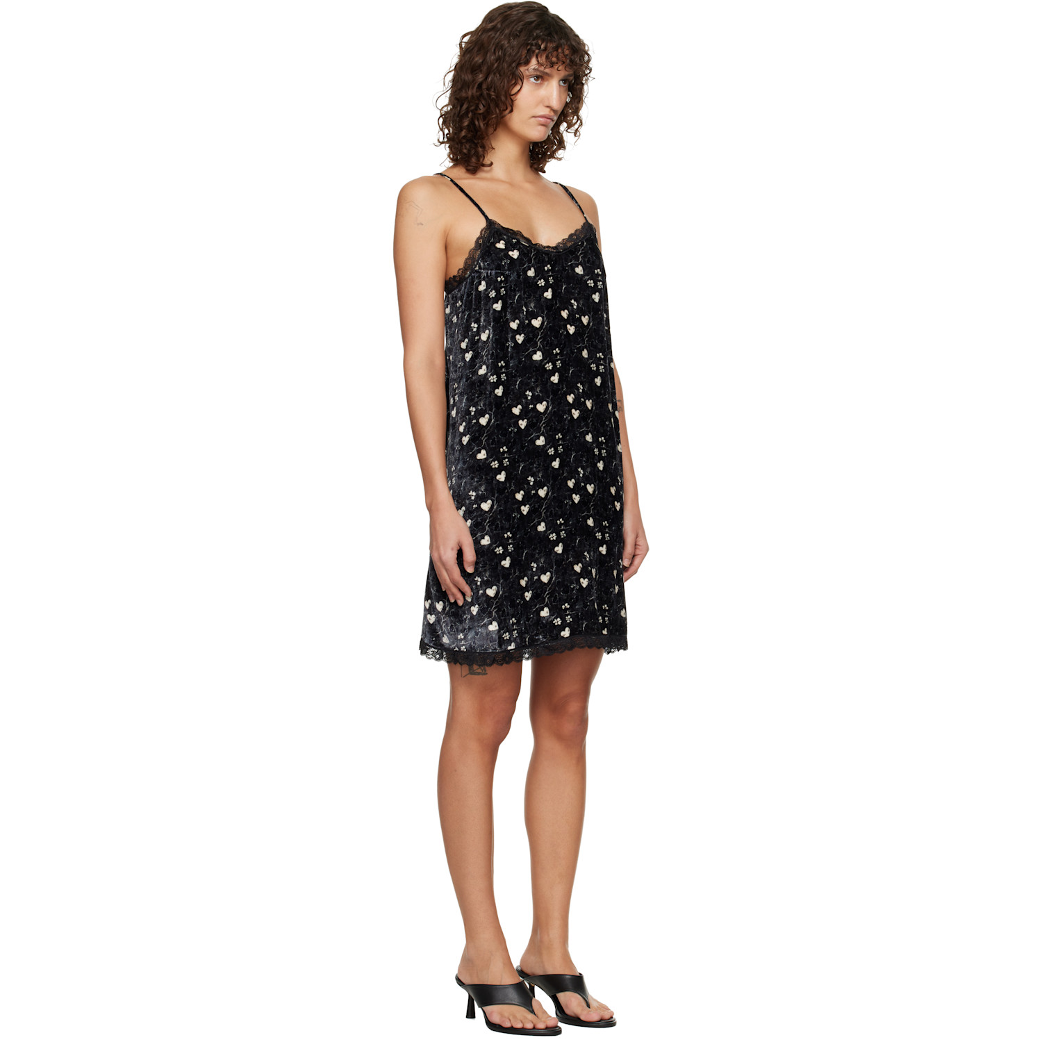  R13 Black Lace Trimmed Slip Midi Dress 