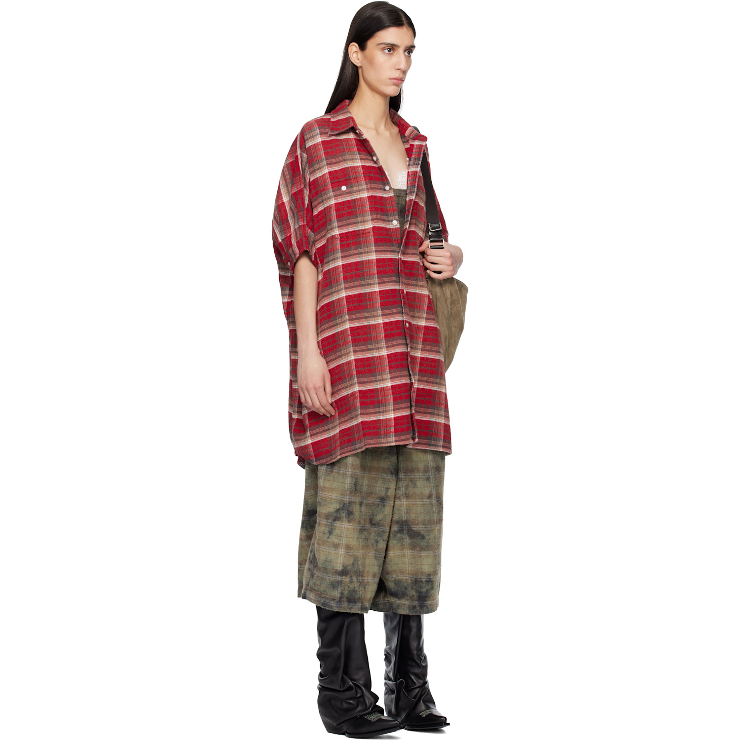  R13 Red Plaid Oversized Boxy Shirt Minidress 