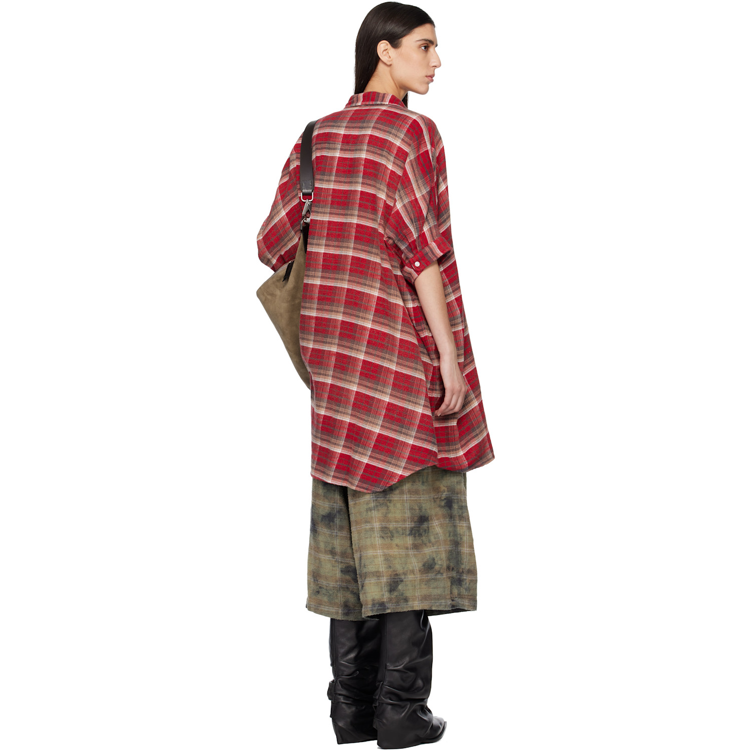  R13 Red Plaid Oversized Boxy Shirt Minidress 