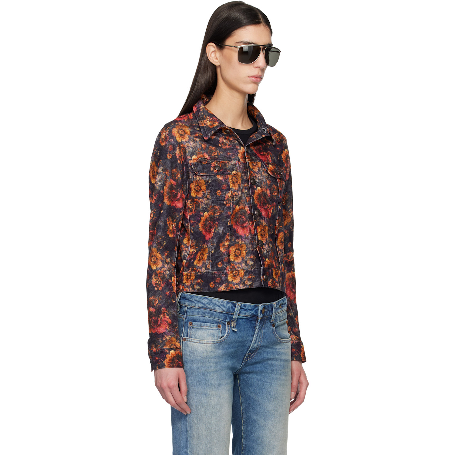  R13 Navy & Orange Skinny Denim Trucker Jacket 