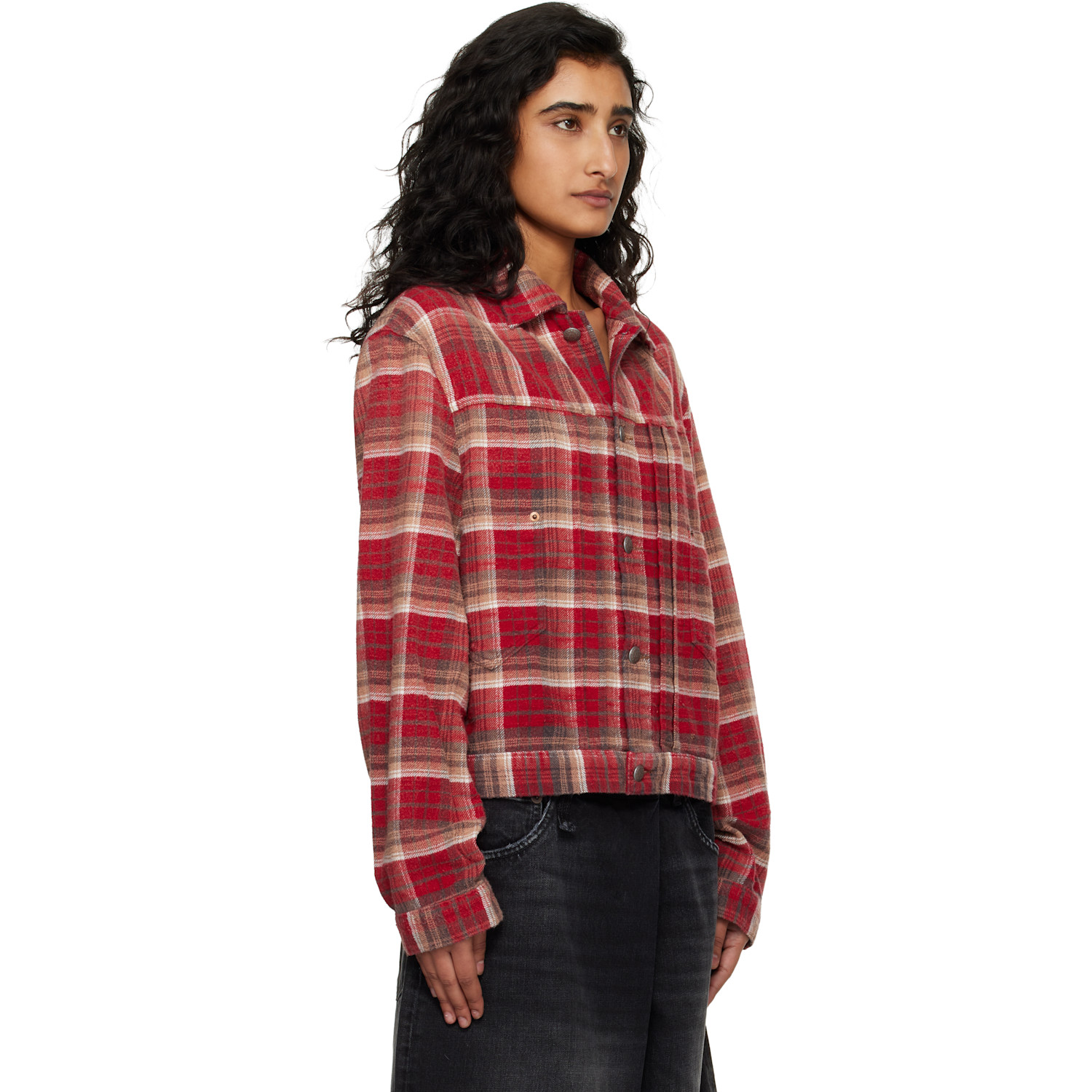  R13 Red Relaxed Pleated Trucker Jacket 