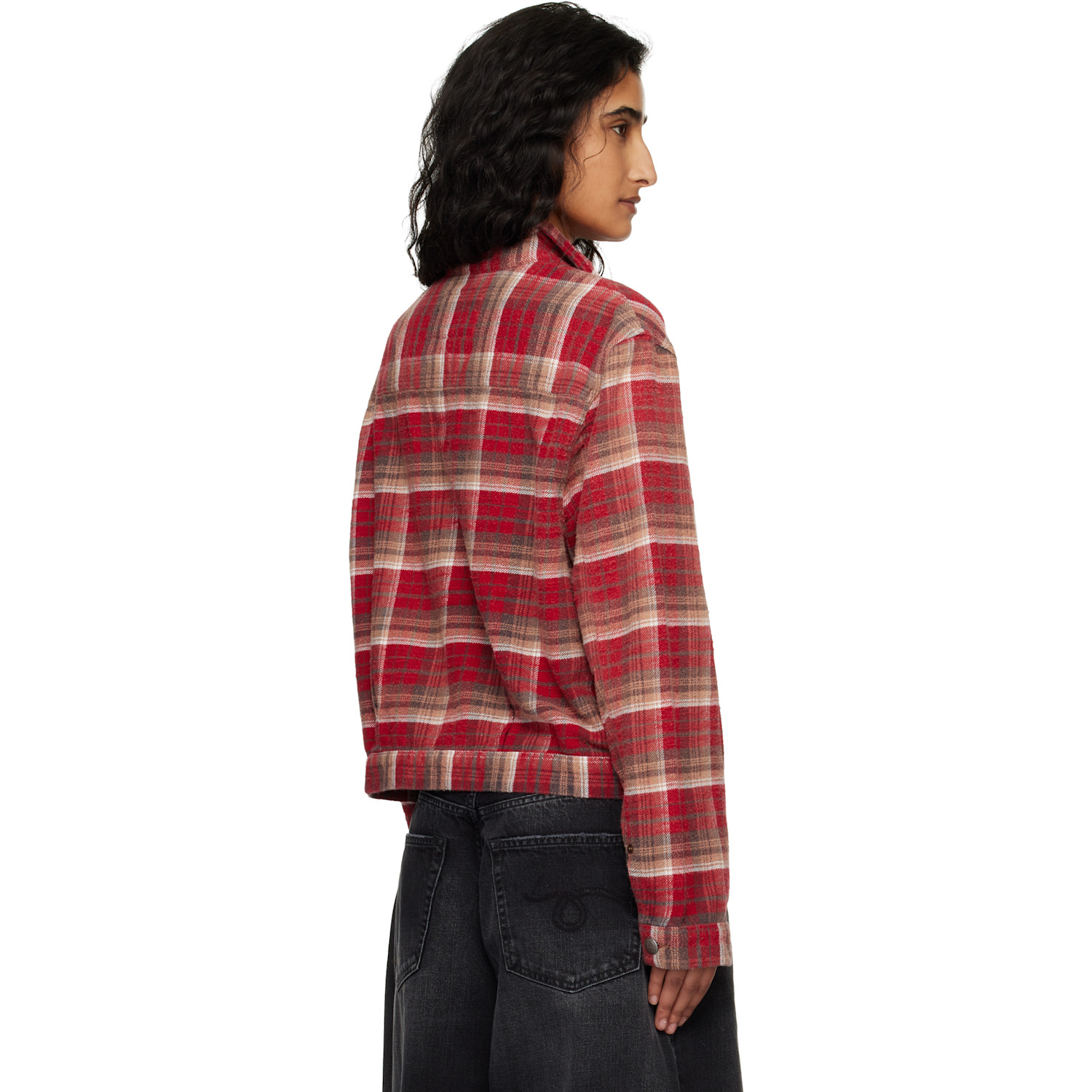  R13 Red Relaxed Pleated Trucker Jacket 