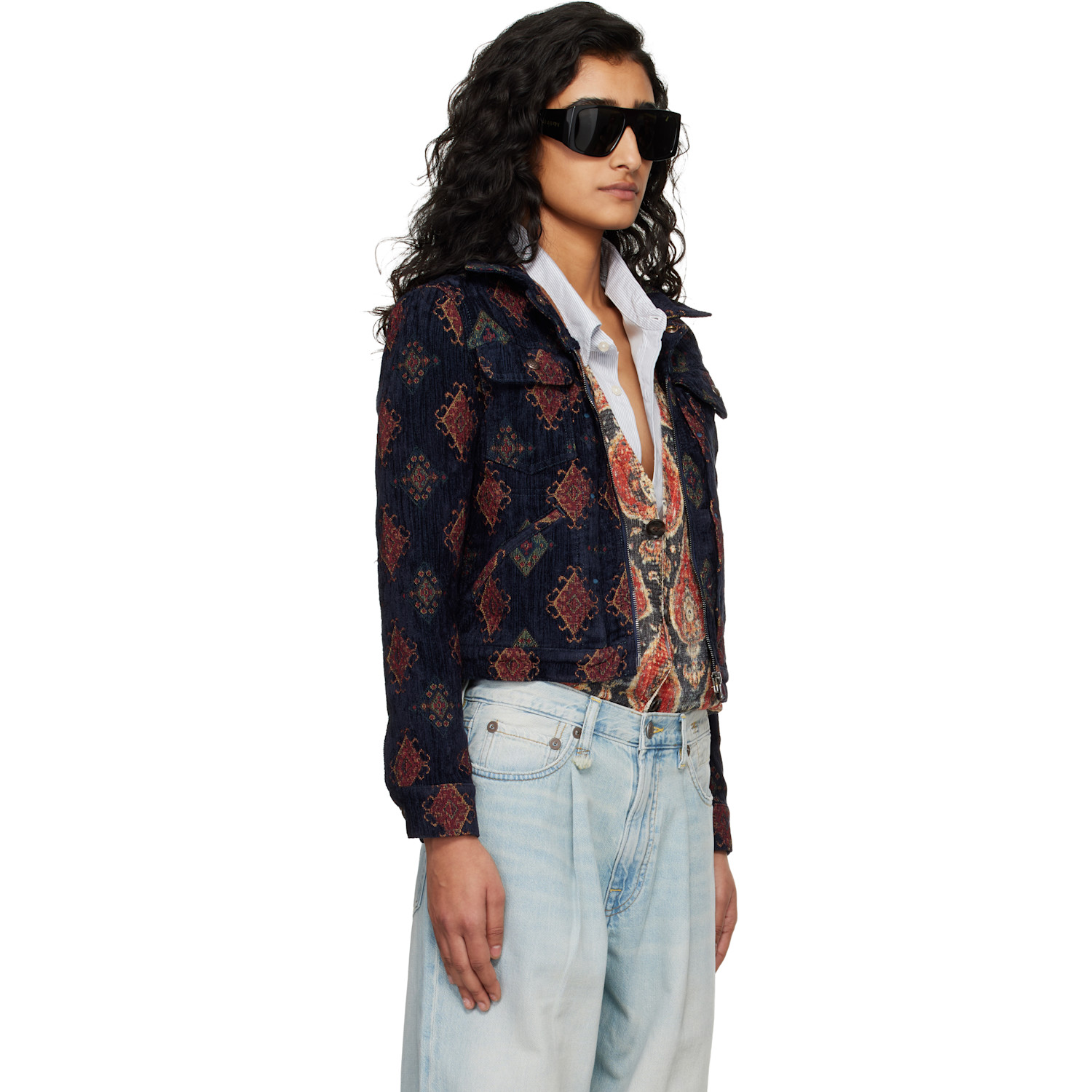  R13 Navy Relaxed Trucker Jacket 