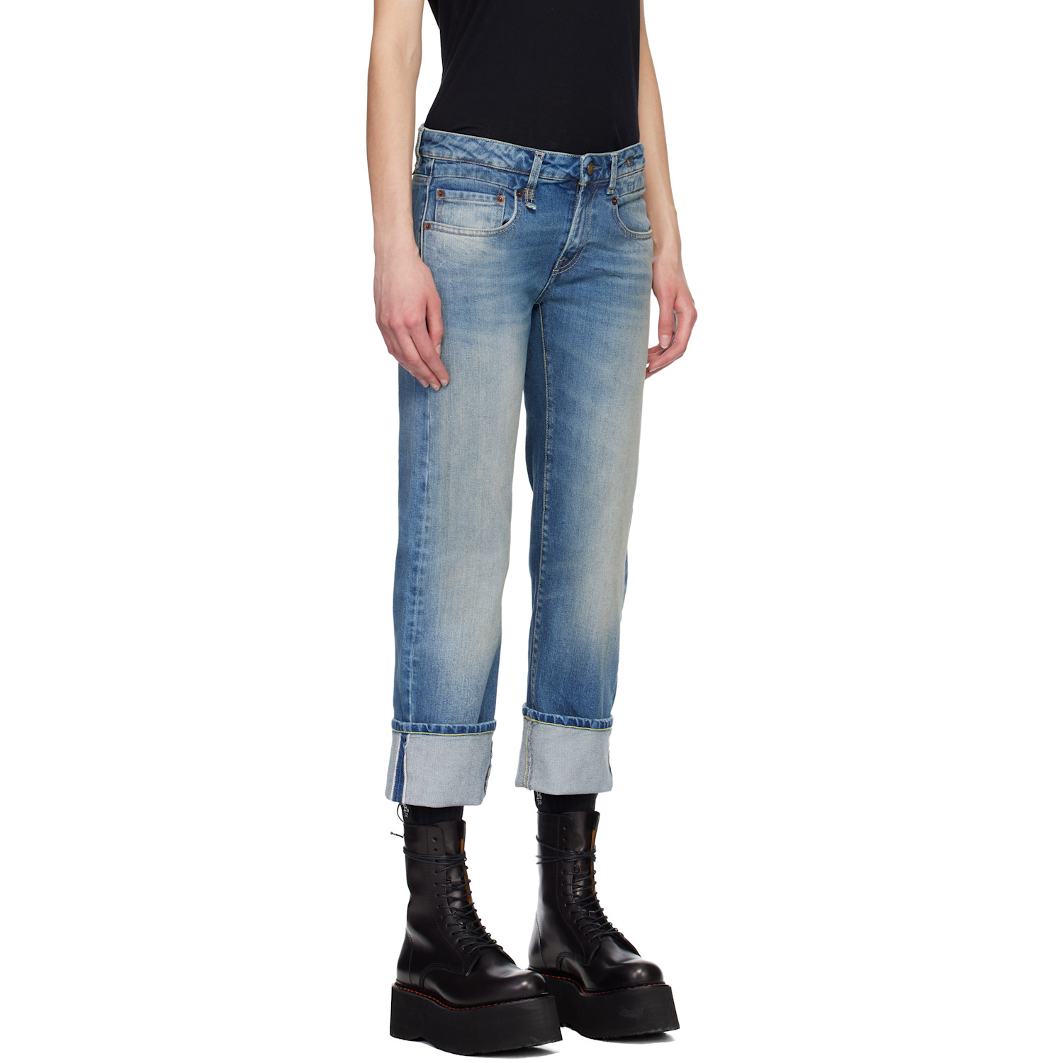  R13 Blue Cuffed Boy Straight Jeans 