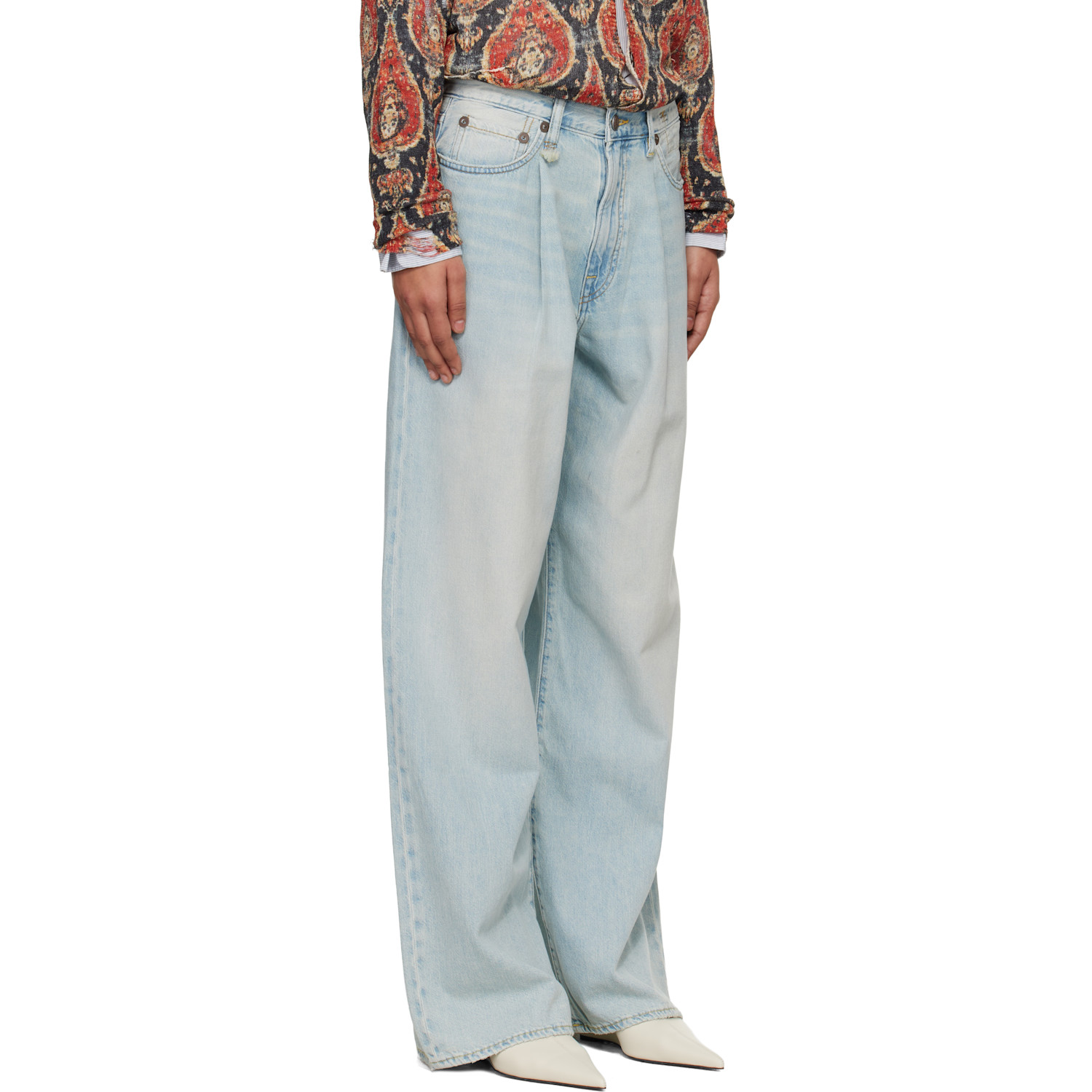  R13 Blue Wide Leg Damon Pleated Jeans 