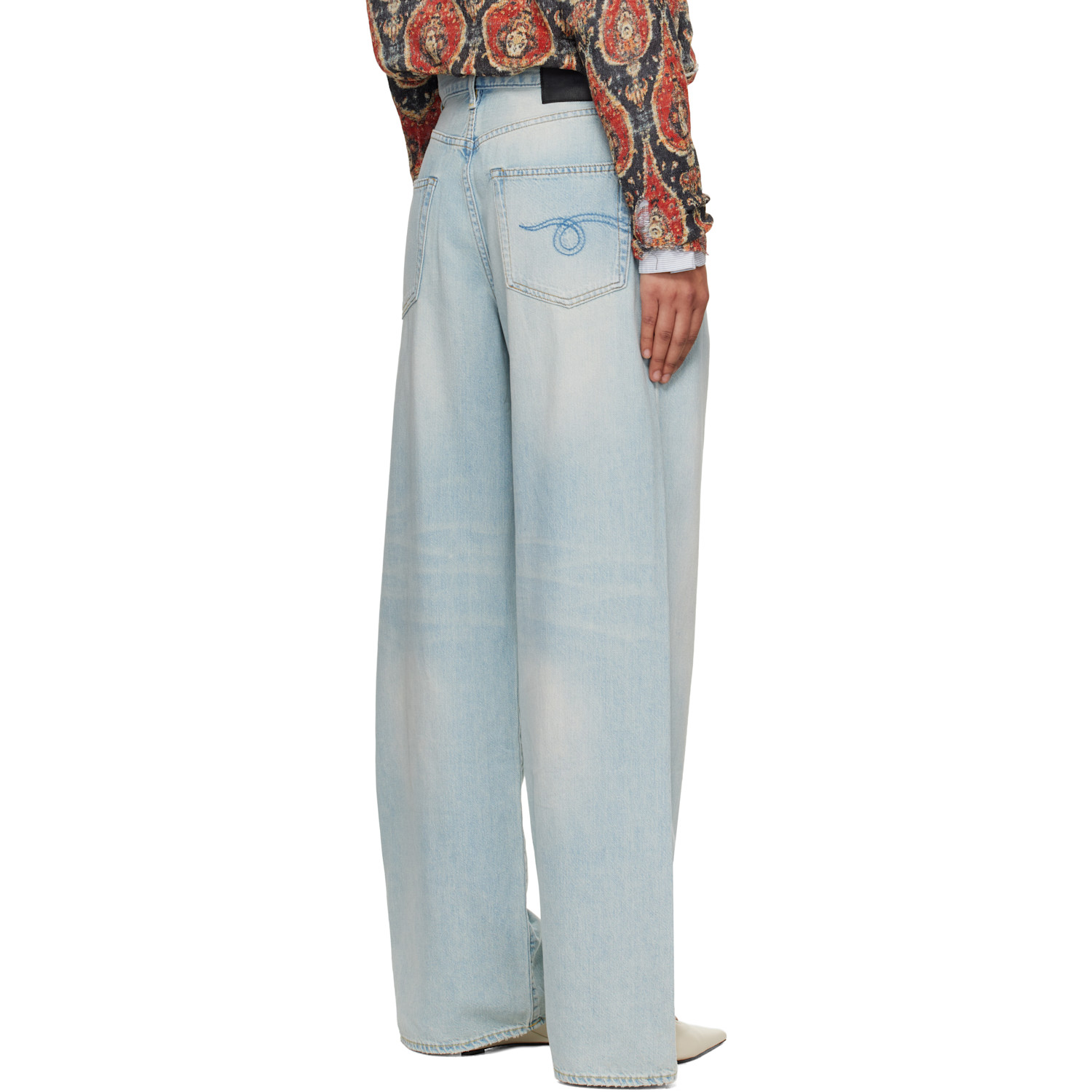  R13 Blue Wide Leg Damon Pleated Jeans 