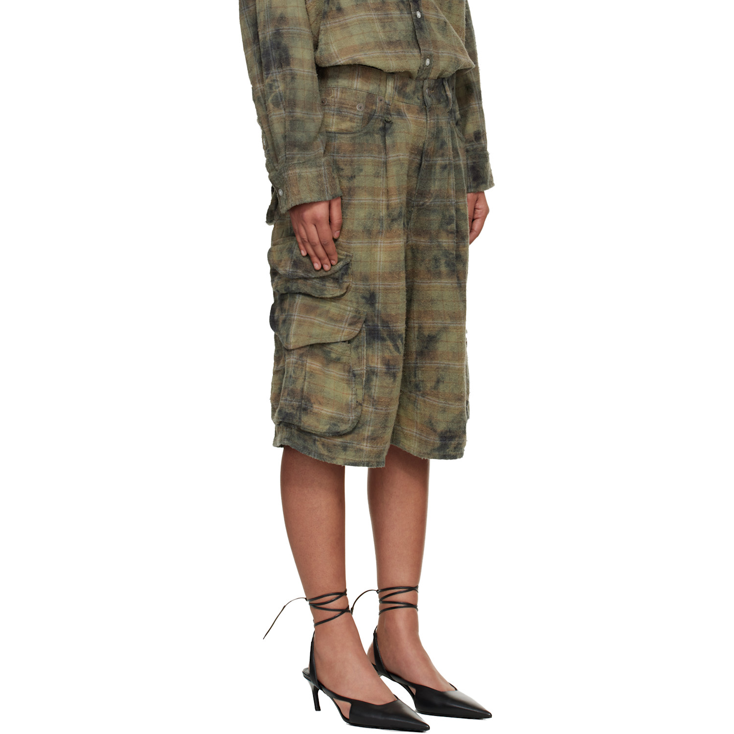  R13 Green & Navy Bermuda Cargo Shorts 