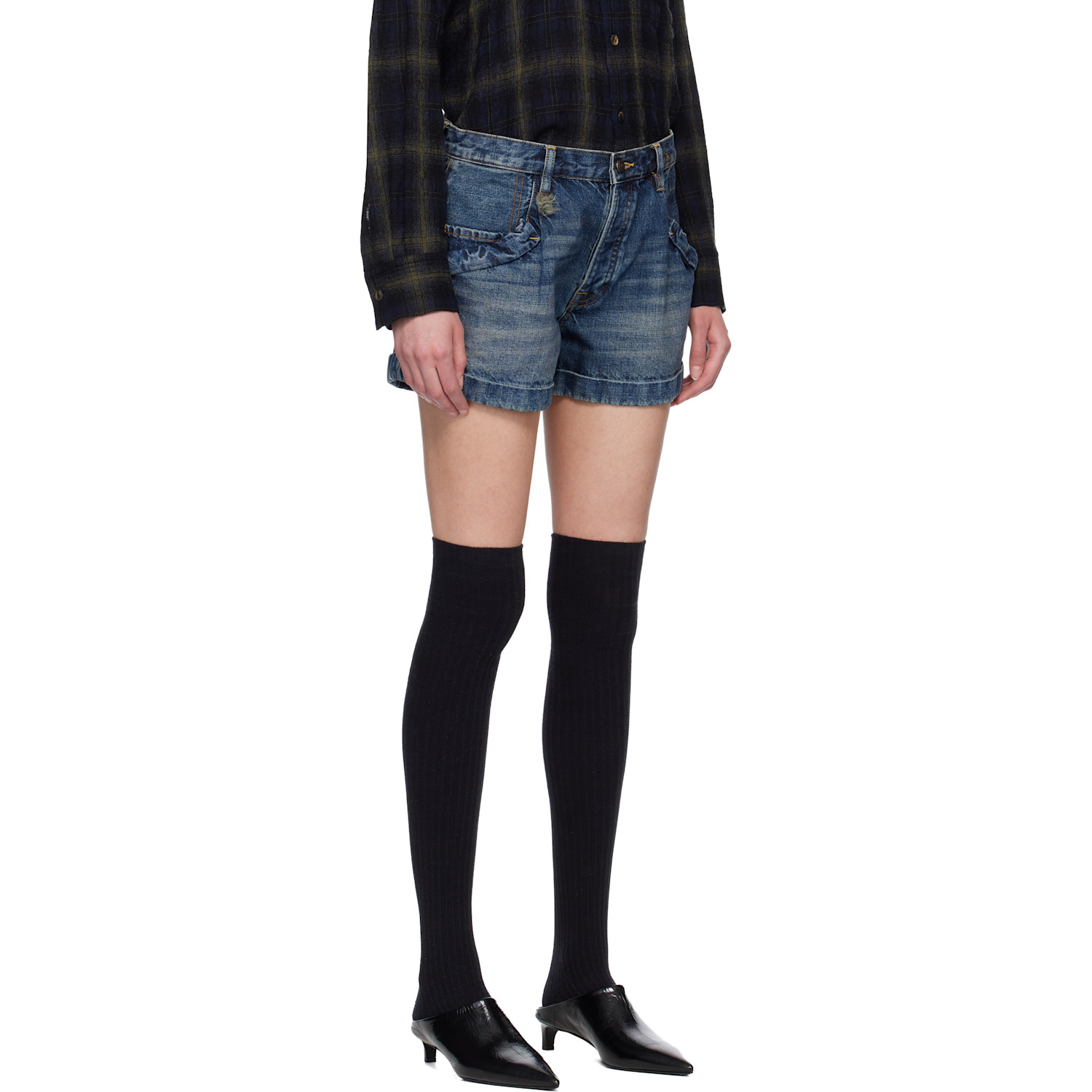  R13 Blue Pouch Pocket Denim Shorts 