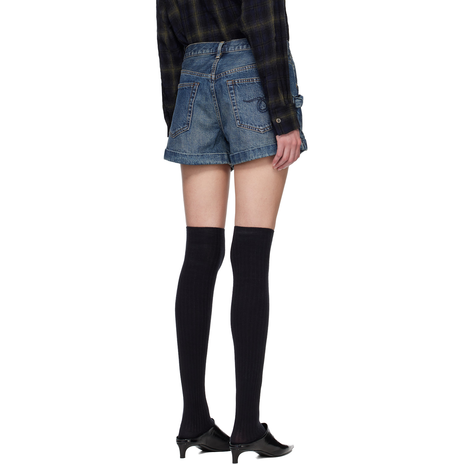  R13 Blue Pouch Pocket Denim Shorts 