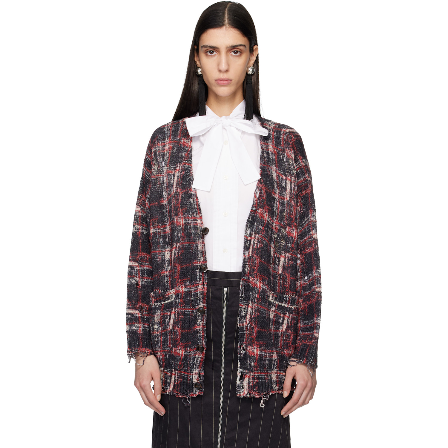 R13 Black & Red Printed Oversized Cardigan