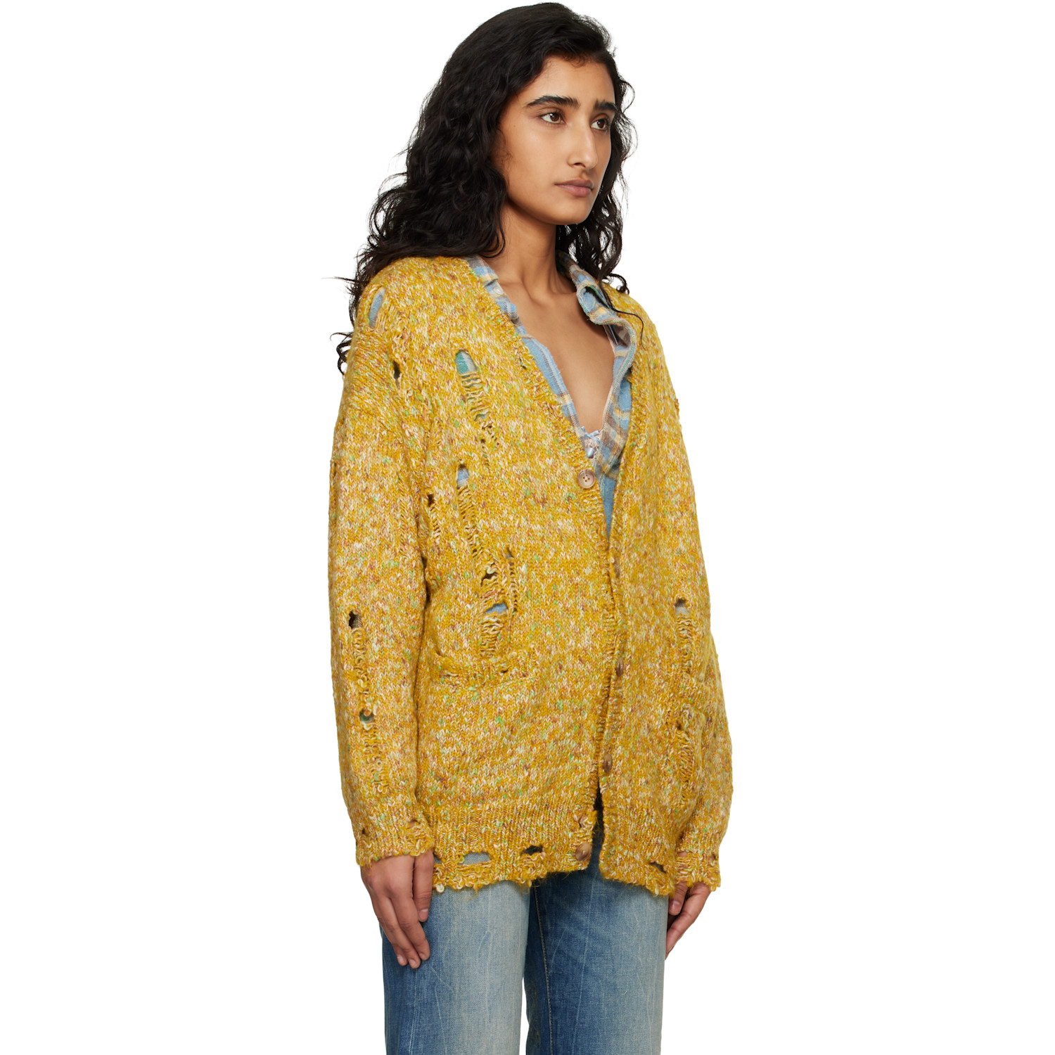  R13 Yellow Distressed Oversized Cardigan 