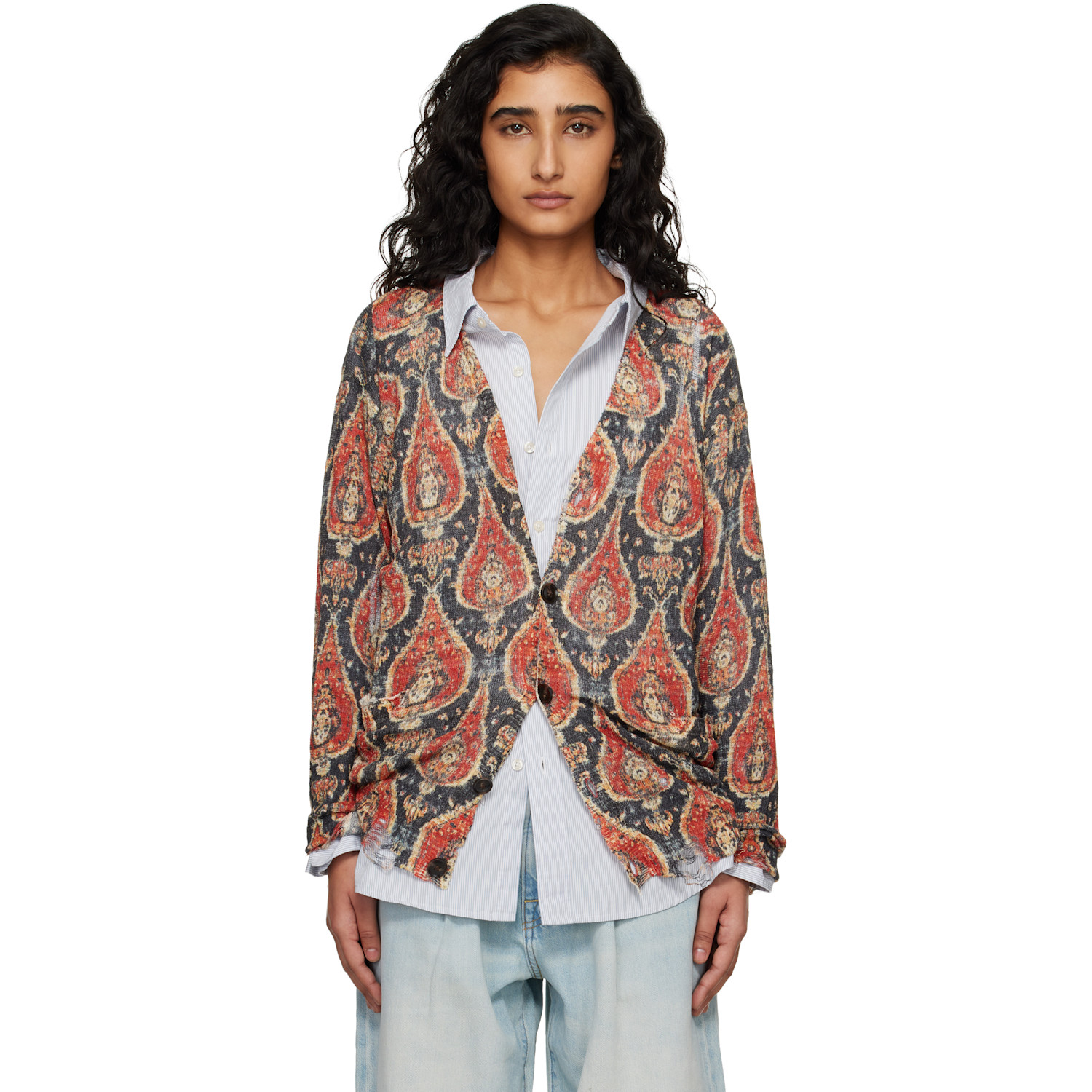 R13 Red Printed Boyfriend Cardigan
