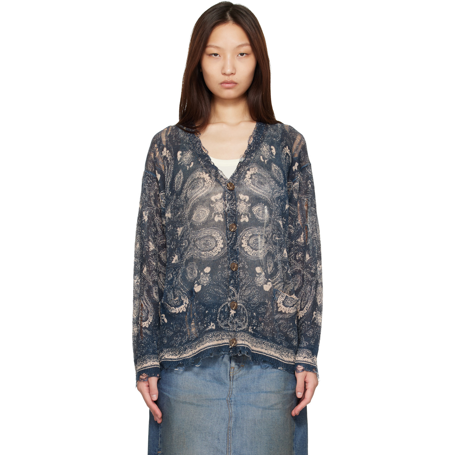 R13 Blue Printed Boyfriend Cardigan