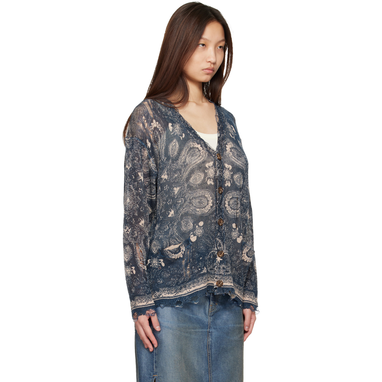  R13 Blue Printed Boyfriend Cardigan 
