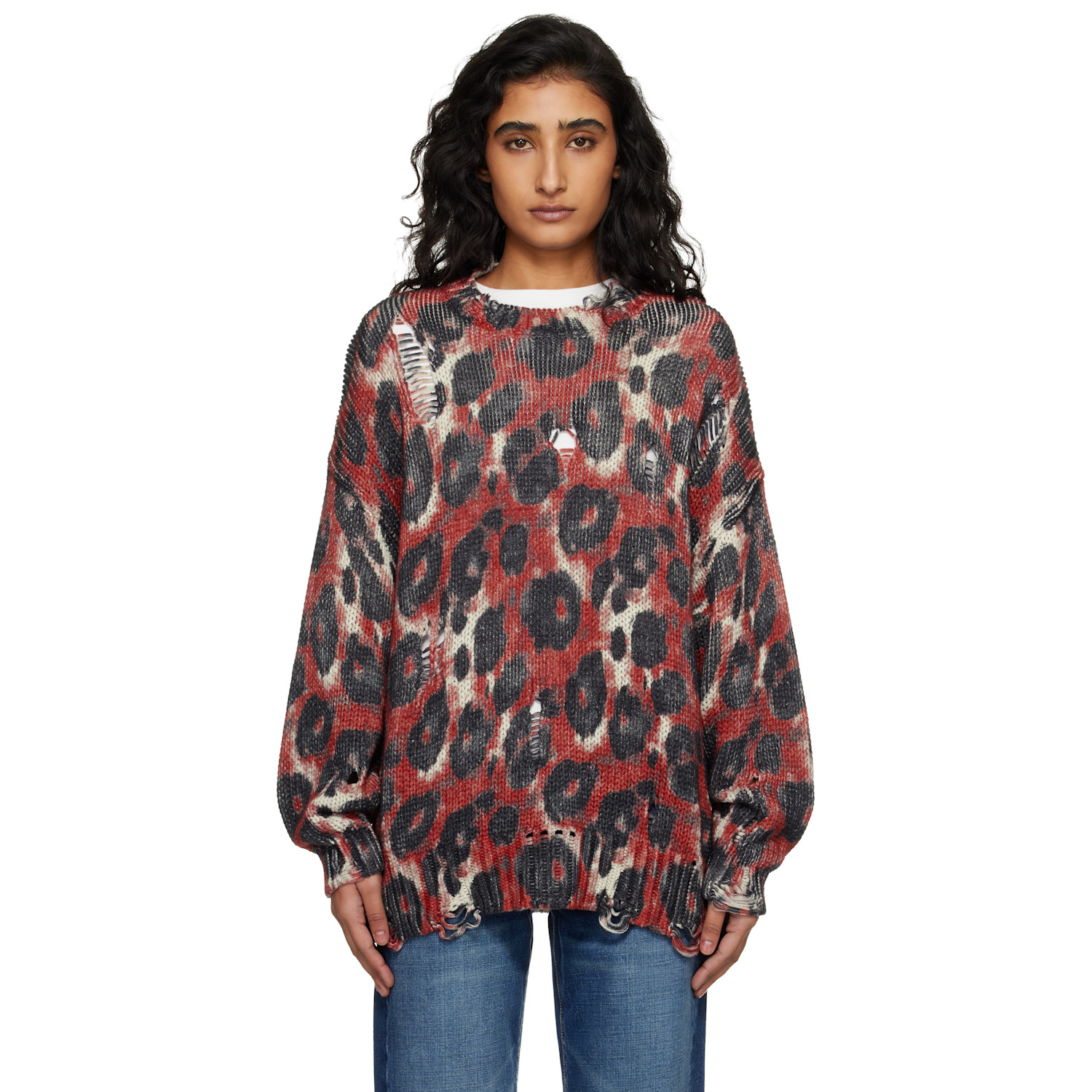 R13 Red & Black Printed Oversized Sweater