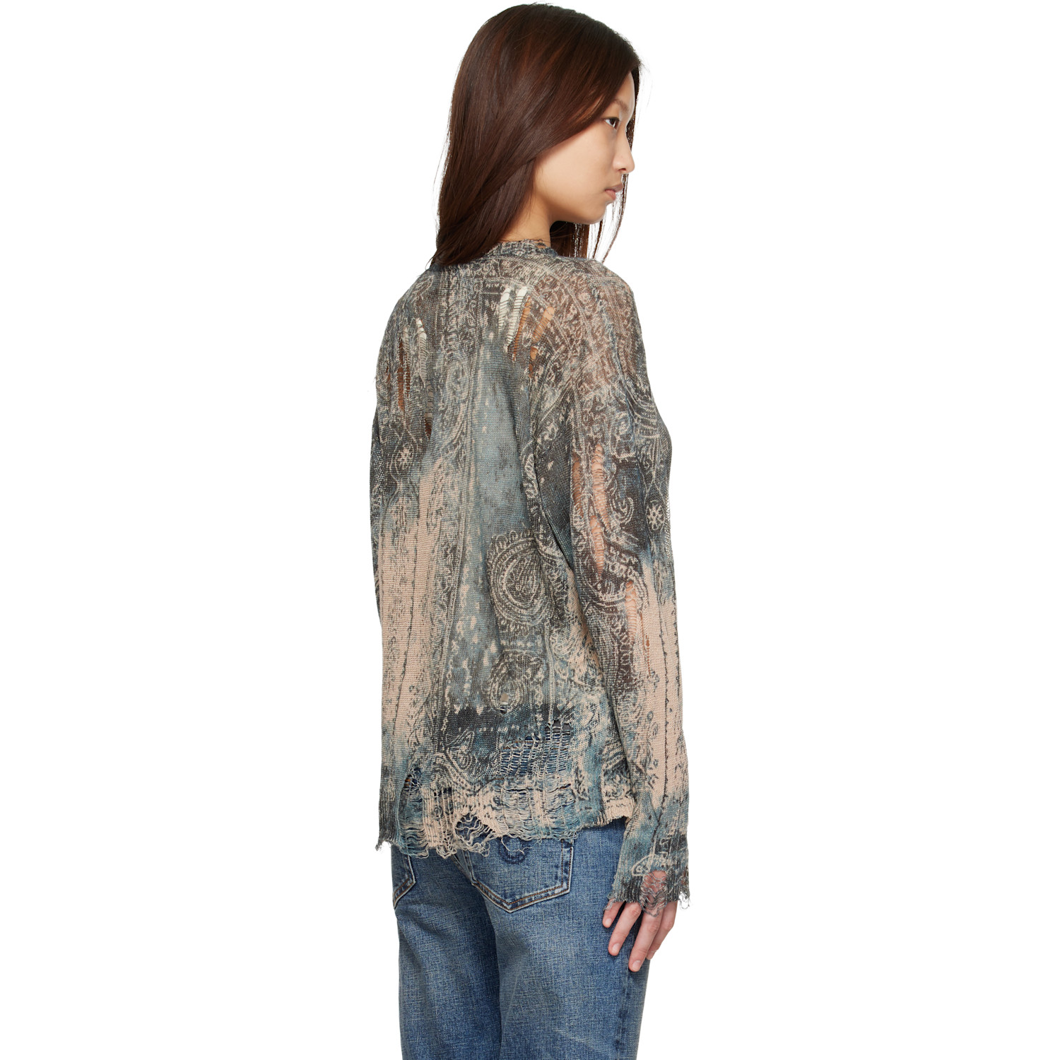  R13 Blue & Beige Printed Boyfriend Sweater 