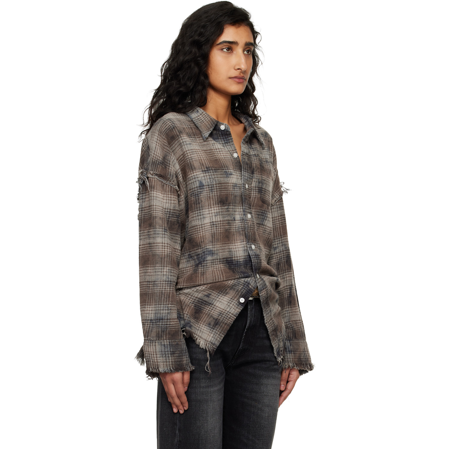  R13 Gray Shredded Seam Drop Neck Shirt 