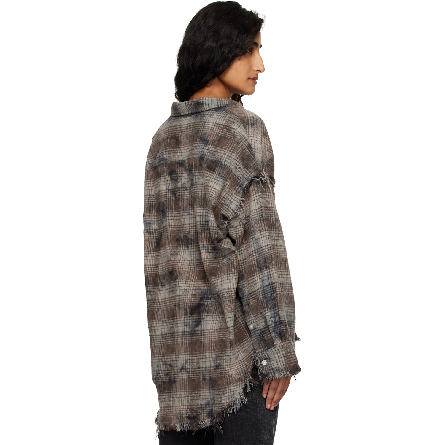  R13 Gray Shredded Seam Drop Neck Shirt 