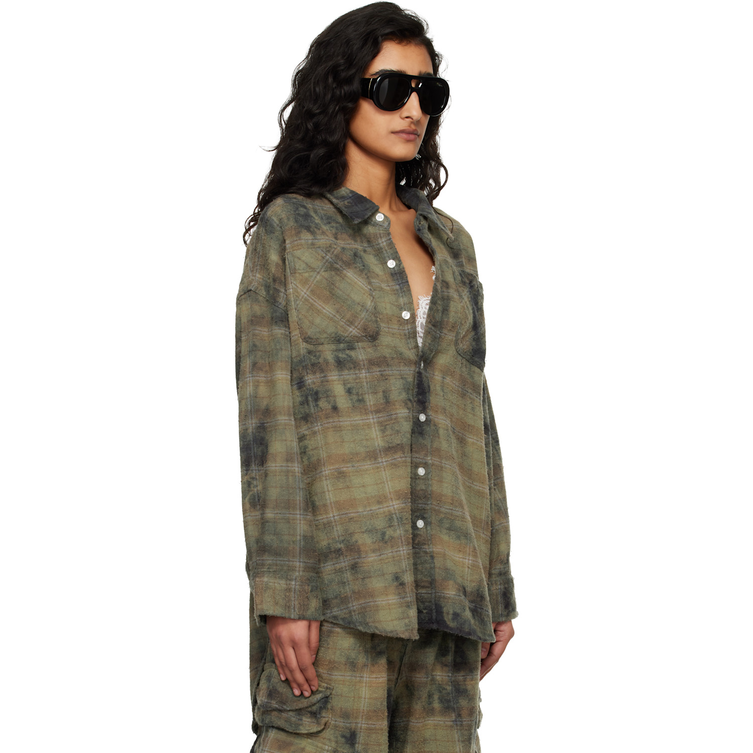  R13 Green & Navy Drop Neck Work Shirt 