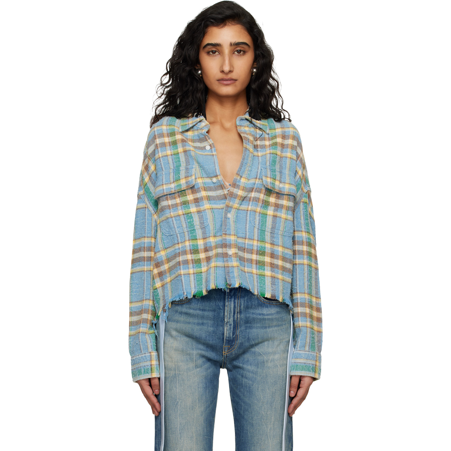 R13 Blue Cropped Work Shirt