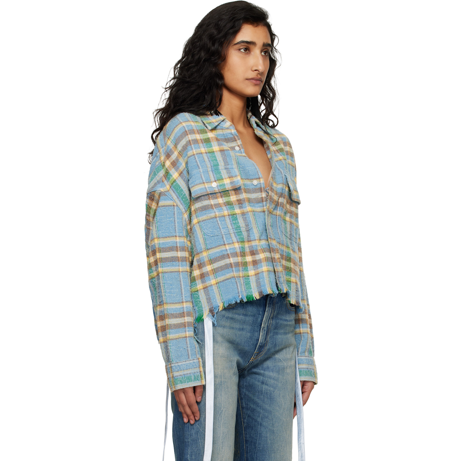  R13 Blue Cropped Work Shirt 