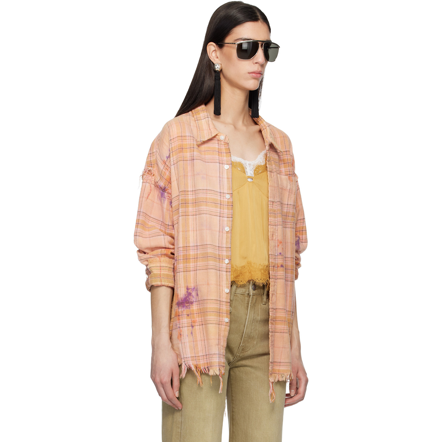  R13 Orange Shredded Seam Drop Neck Shirt 