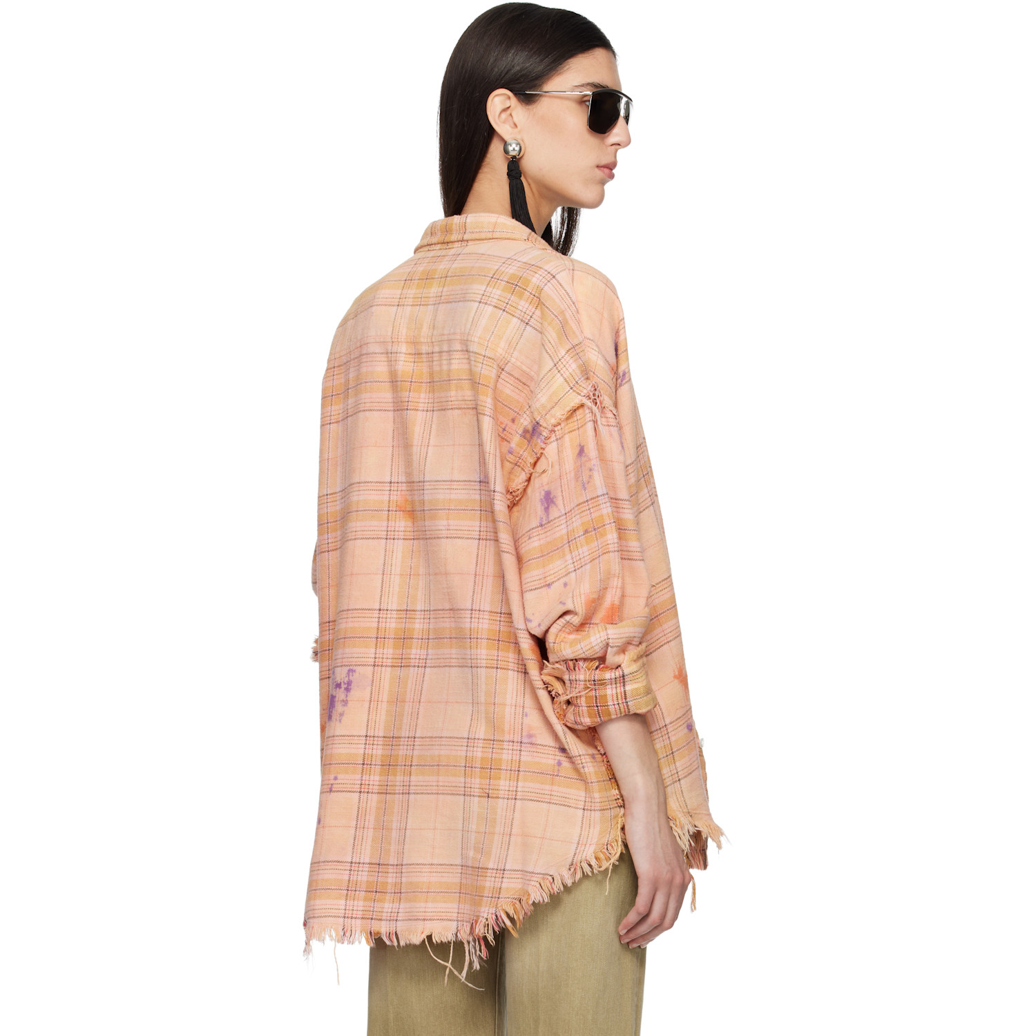  R13 Orange Shredded Seam Drop Neck Shirt 