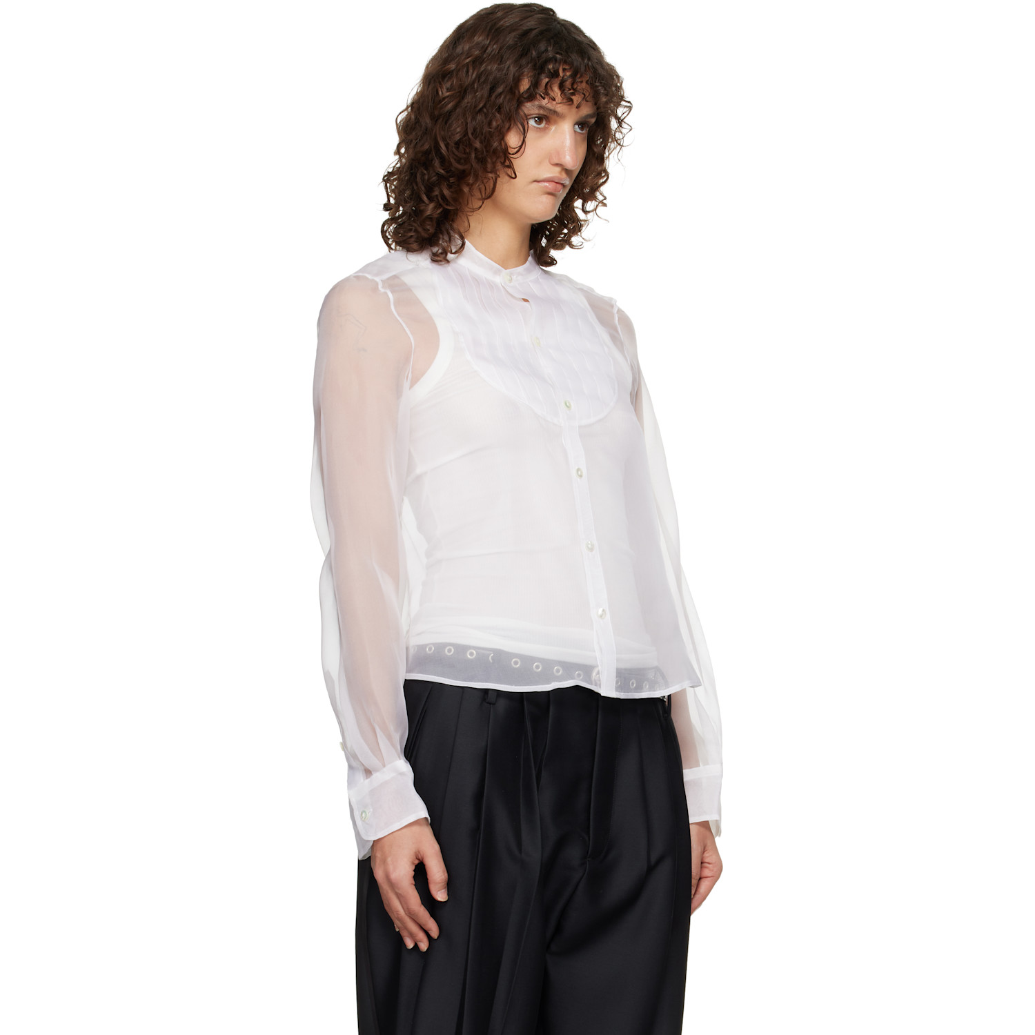  R13 White Pleated Tuxedo Front Shirt 