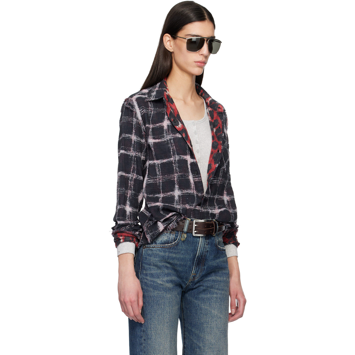  R13 Black & Red Shredded Seam Reversible Shirt 