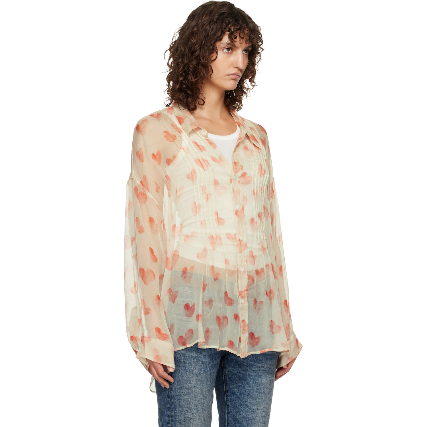  R13 Off-white Pintuck Drop Neck Shirt 