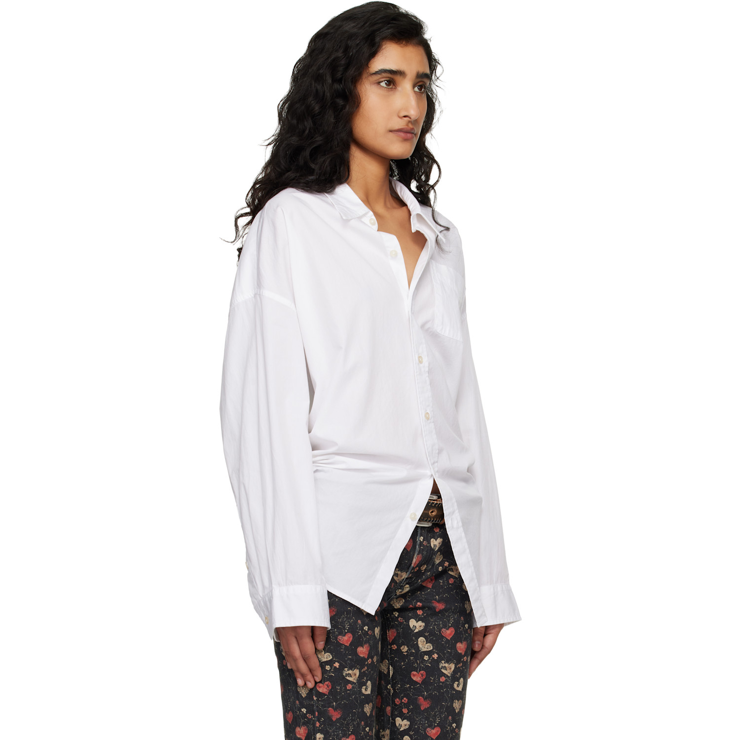  R13 White Drop Neck Oxford Shirt 
