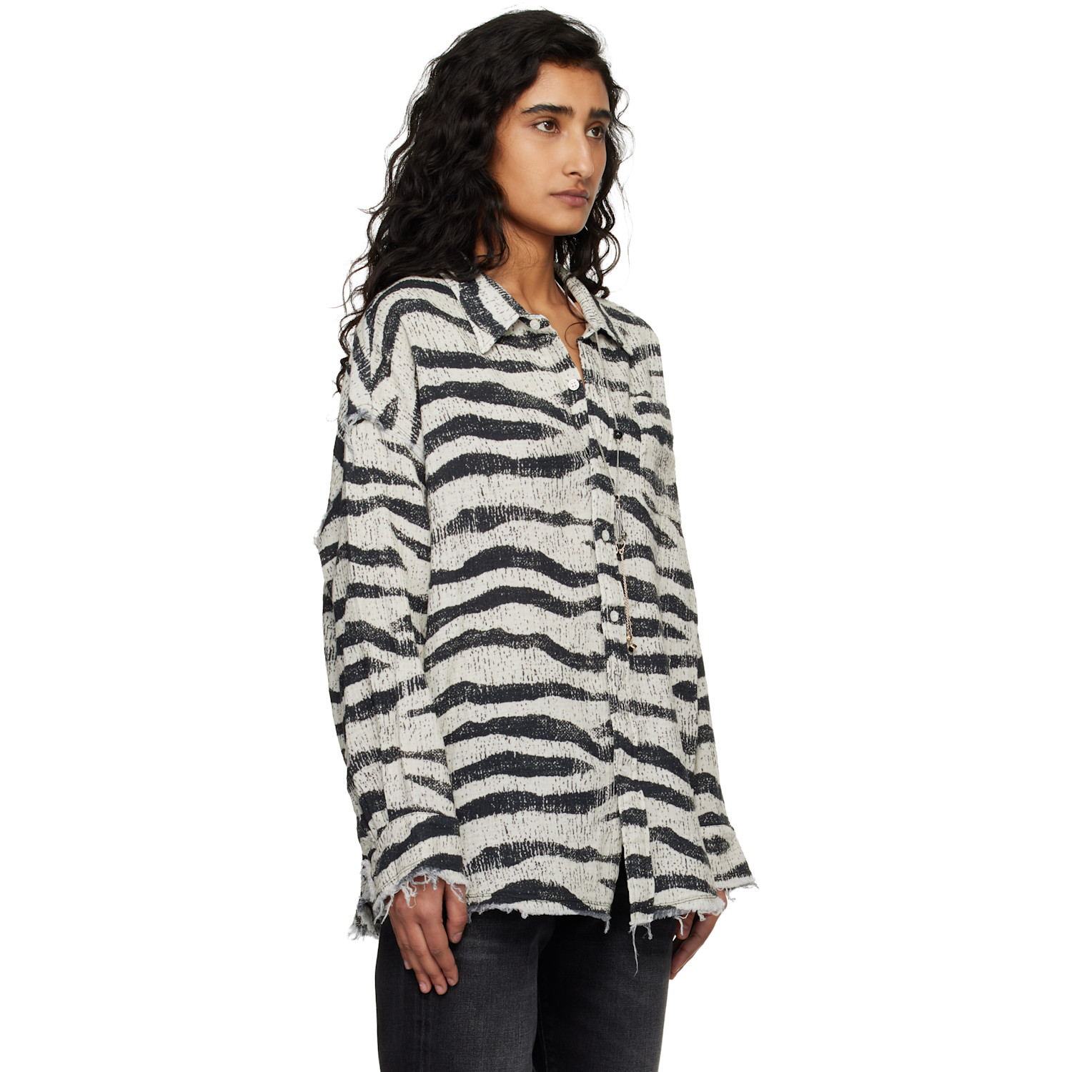  R13 Black & White Shredded Seam Drop Neck Shirt 