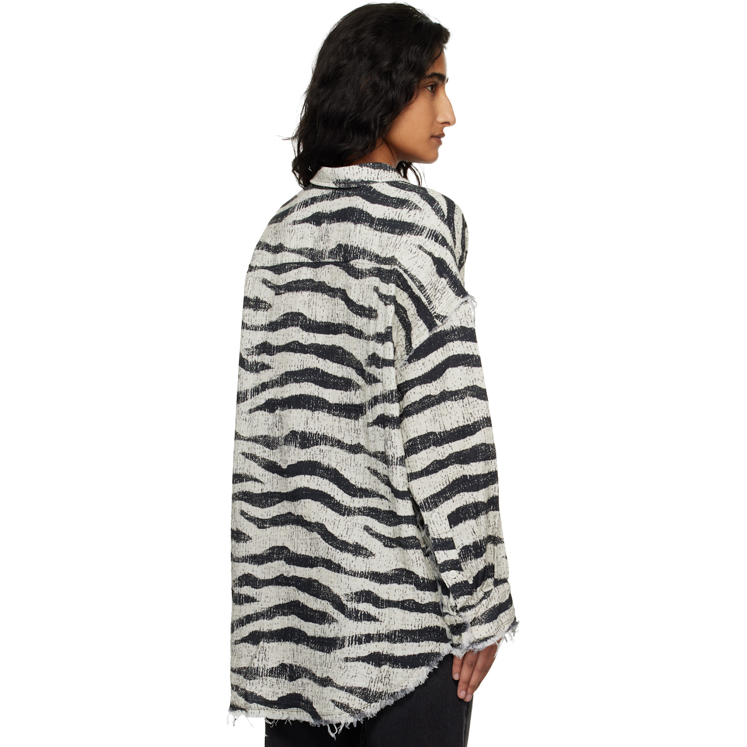  R13 Black & White Shredded Seam Drop Neck Shirt 