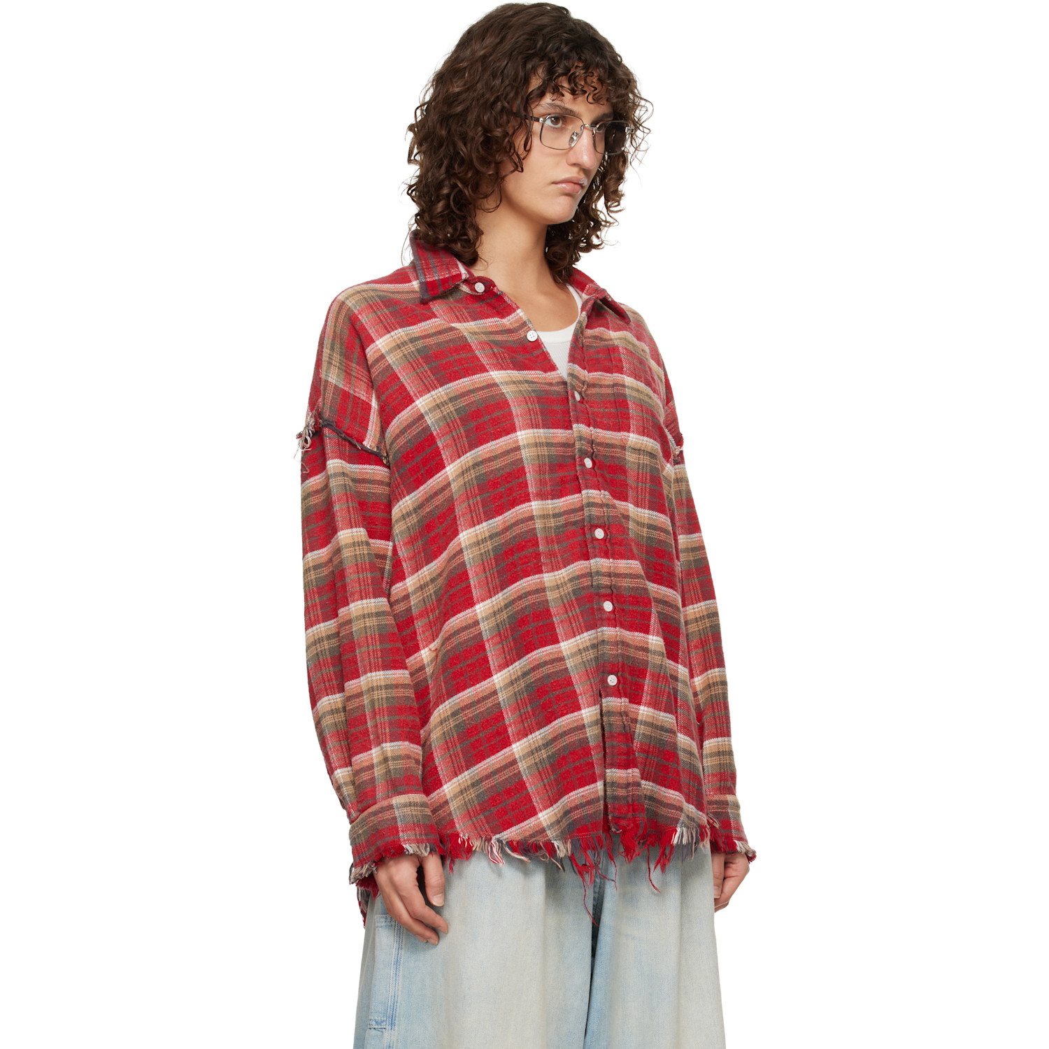  R13 Ssense Exclusive Red Shredded Seam Drop Neck Shirt 