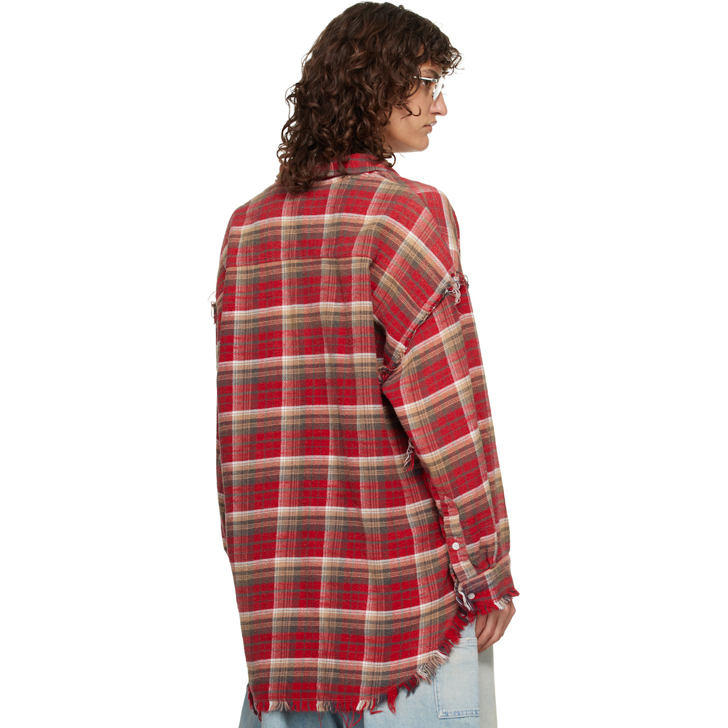  R13 Ssense Exclusive Red Shredded Seam Drop Neck Shirt 