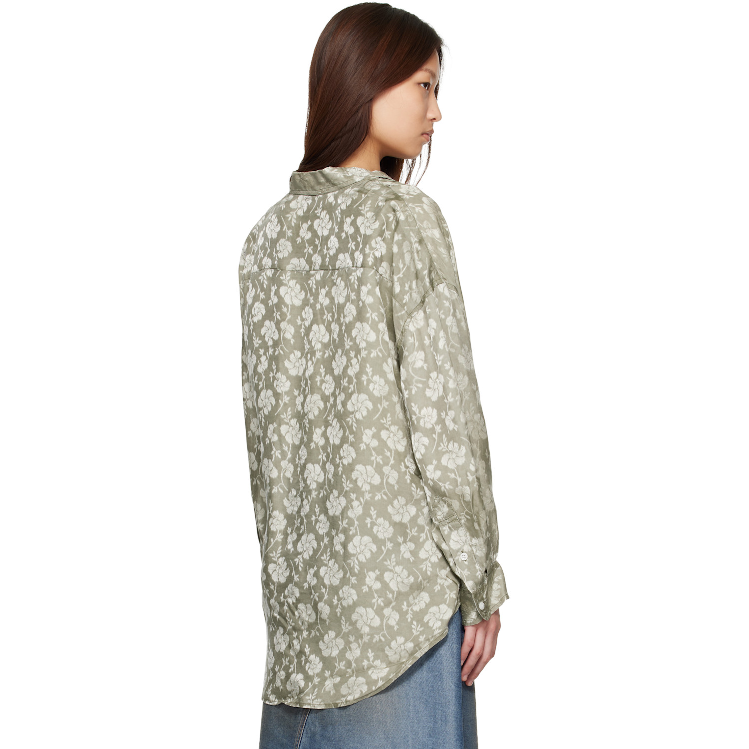  R13 Khaki Pintuck Drop Neck Shirt 