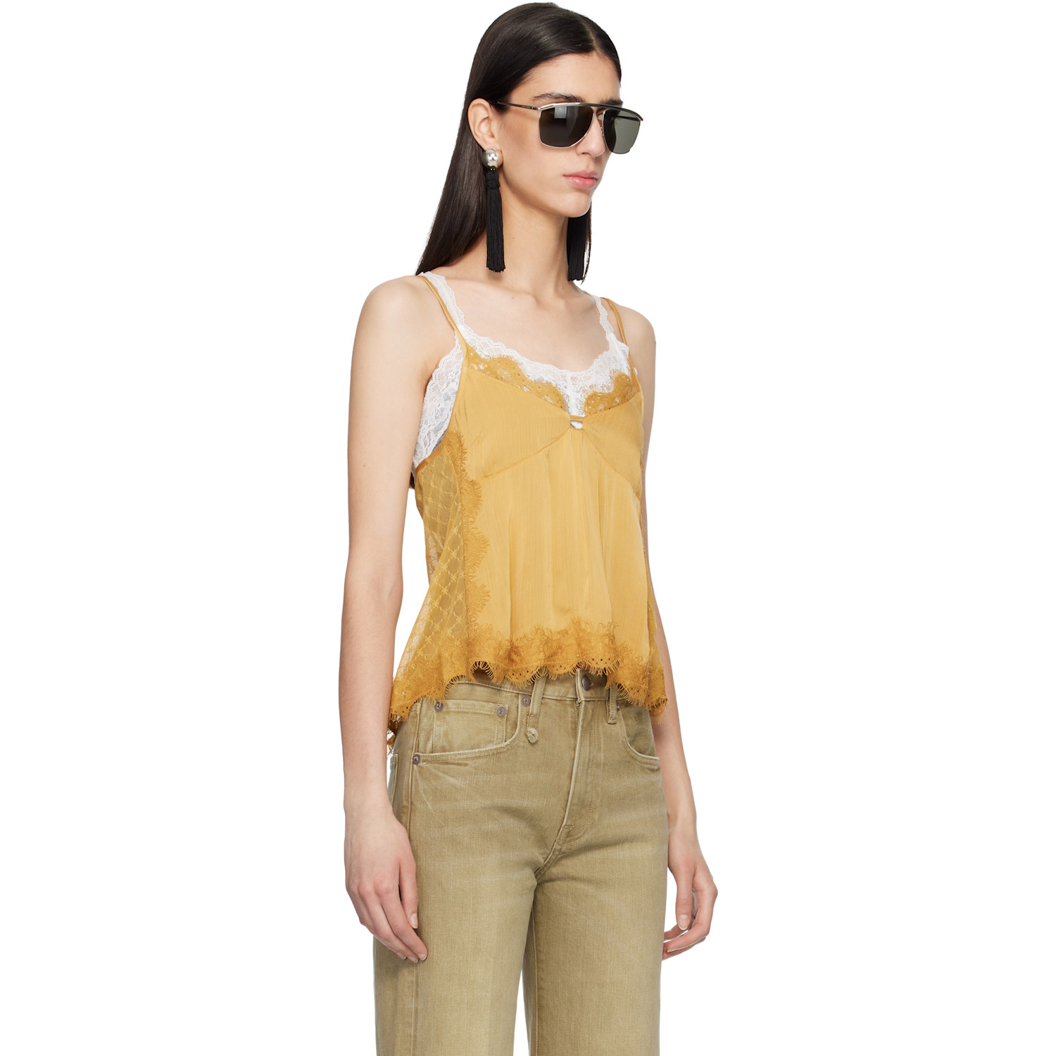  R13 Yellow Lace Trimmed Camisole 