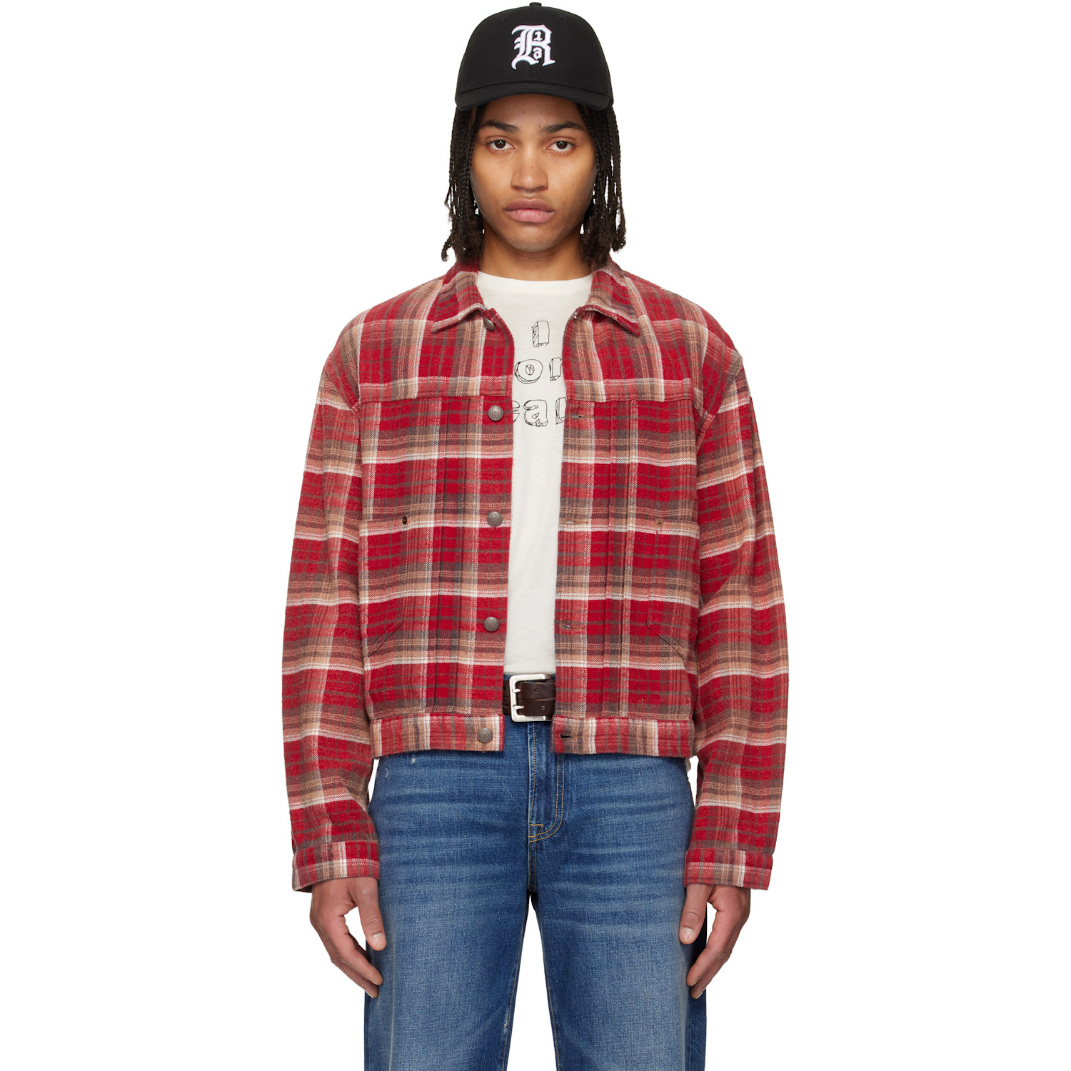R13 Red Relaxed Pleated Trucker Jacket